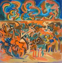 Orange and Blue Vibrant Swirl Abstract French 20th Century Painting