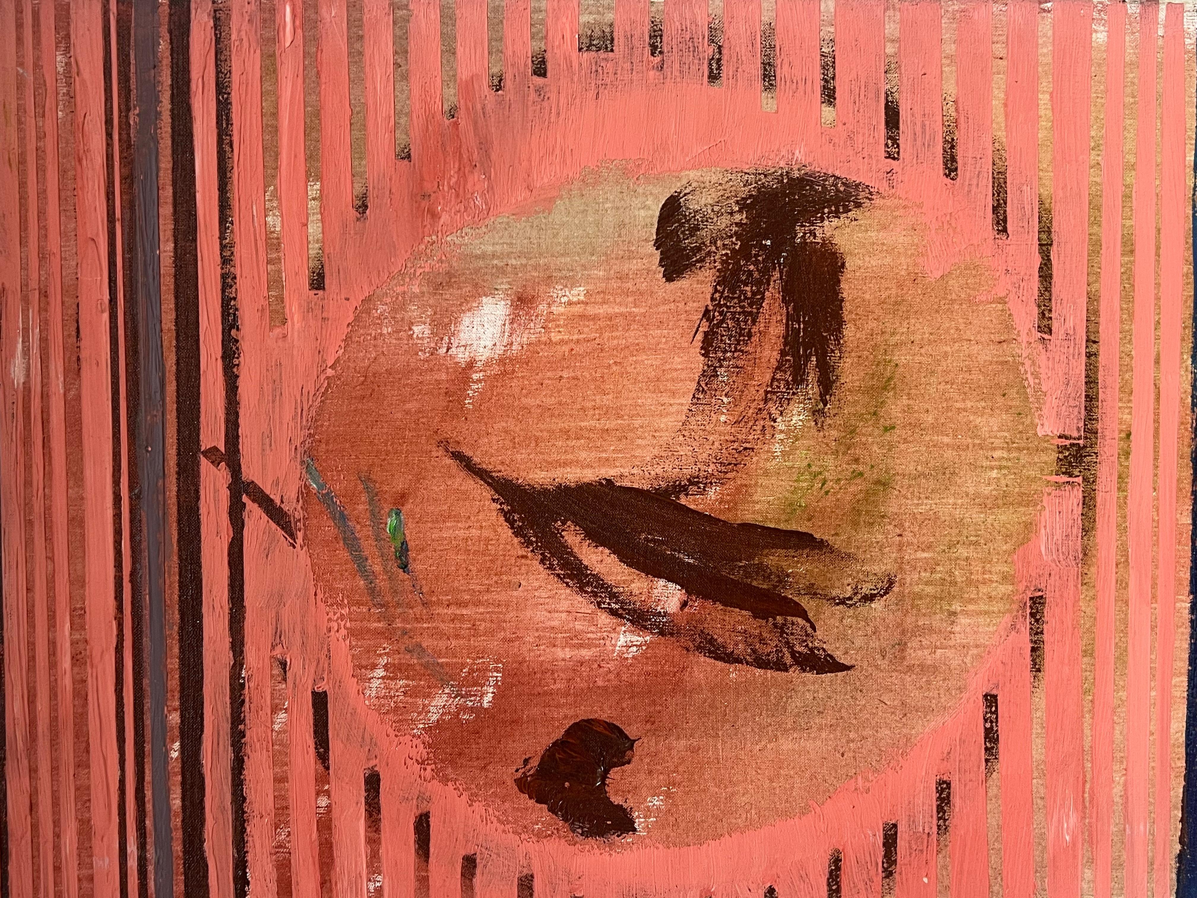 Orange Kreis in Bernstein Himmel Abstraktes französisches Gemälde des 20. Jahrhunderts (Abstrakter Expressionismus), Painting, von Gilbert Pelissier