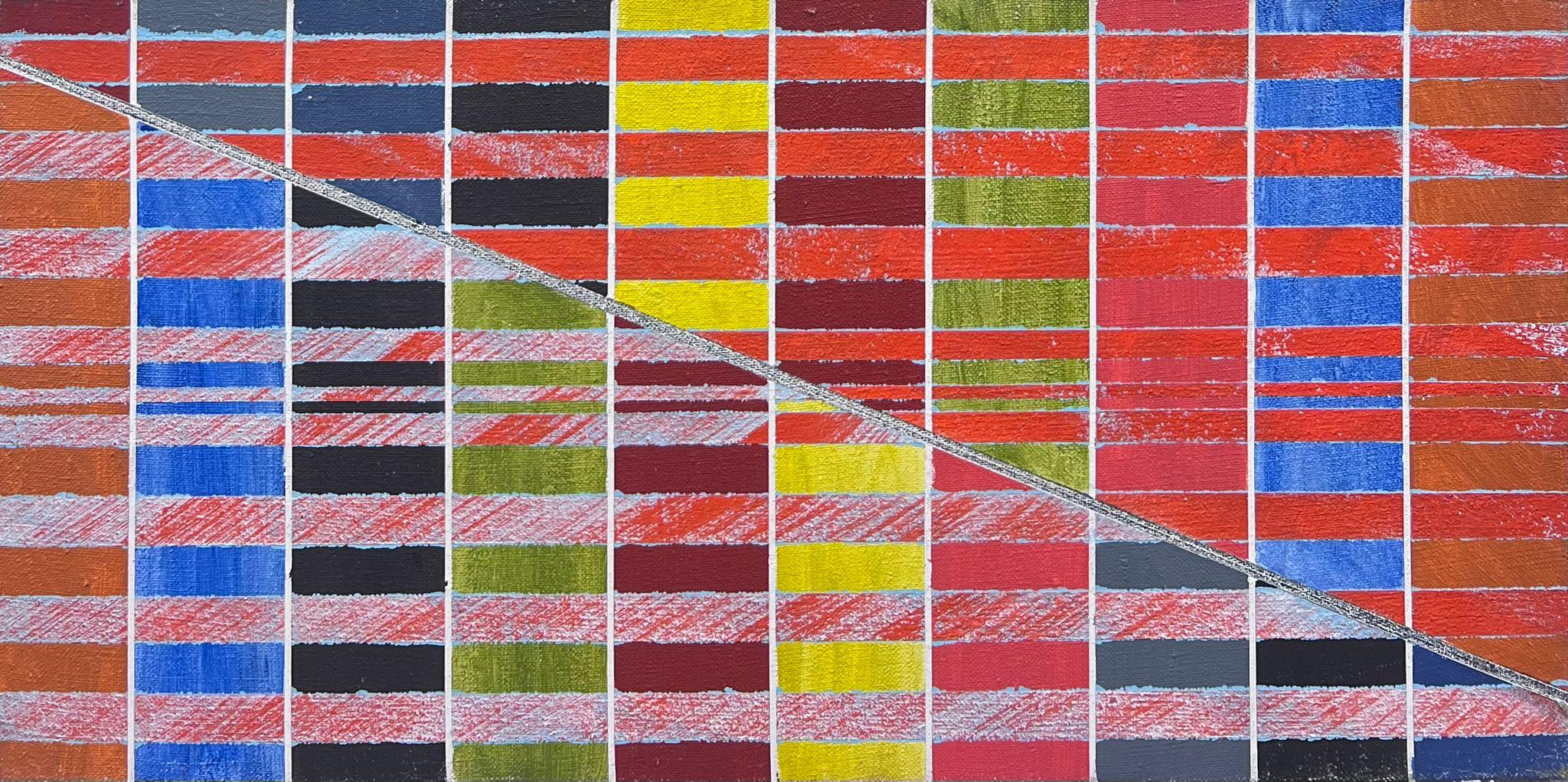 Abstract Painting di Gilbert Pelissier - Pittura astratta originale francese del XX secolo Forme colorate cubiste 1976