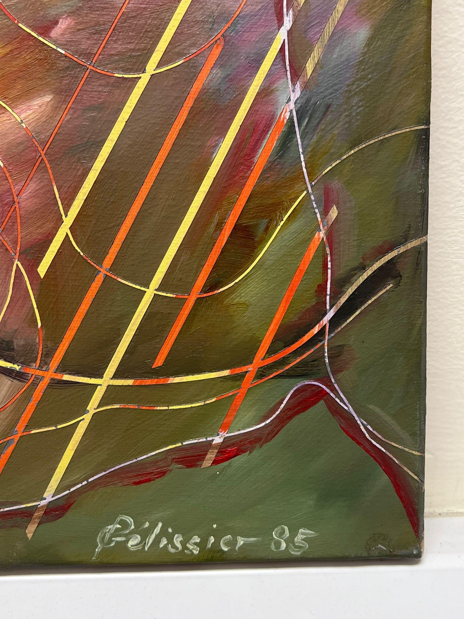Original 20th Century French Abstract Painting Twirling Shapes 1985 For Sale 2