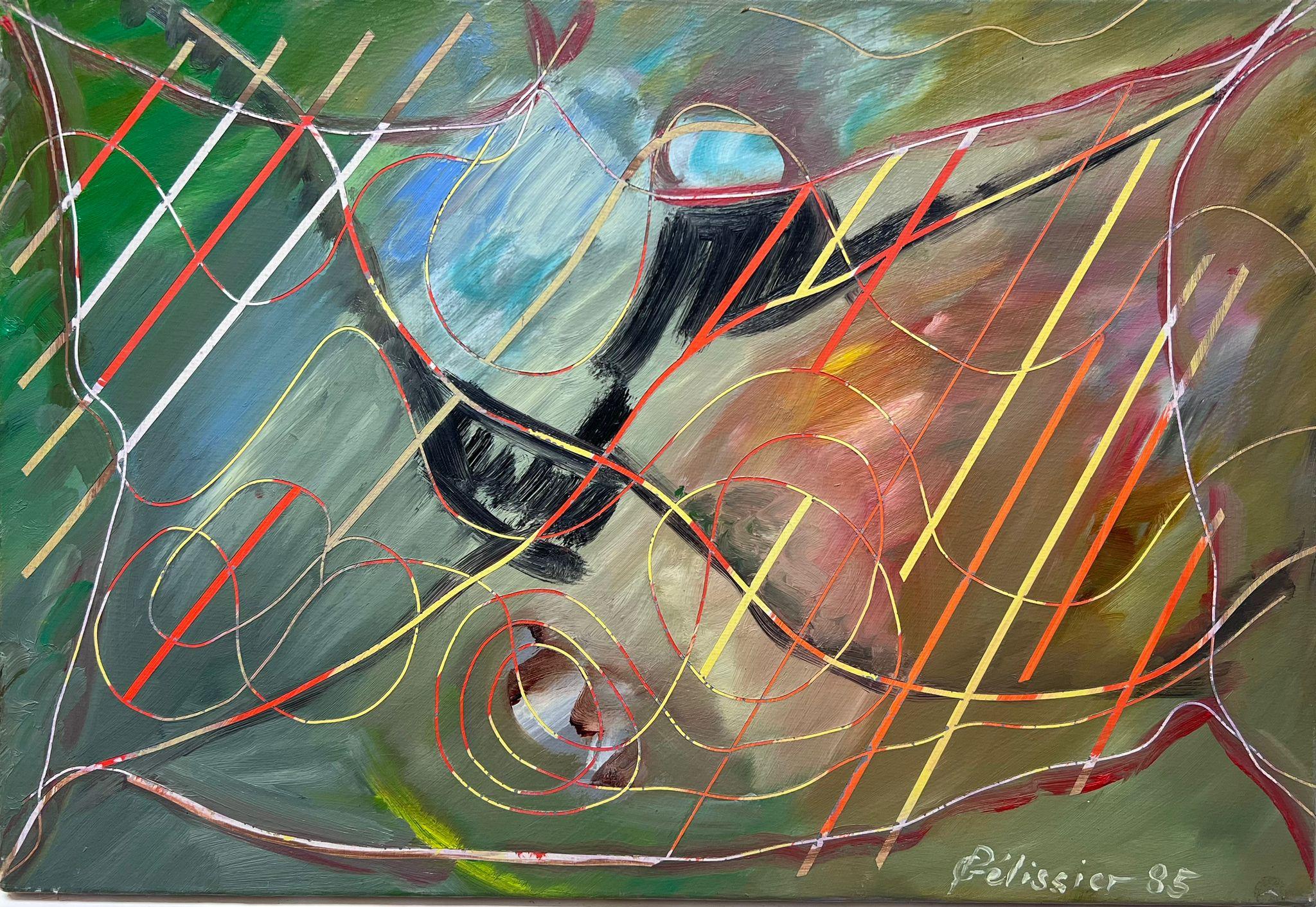 Abstract Composition
signed by Gilbert Pelissier (French 1924-2013)
dated 85'
oil painting on canvas, unframed
canvas: 9.5 x 14 inches
inscribed verso
condition: overall very good and pleasing. The work is vintage and has been stored in the artists