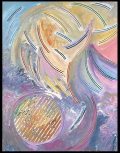 Pastel Purple and Yellow Abstract with Quirky Lines French Century Painting