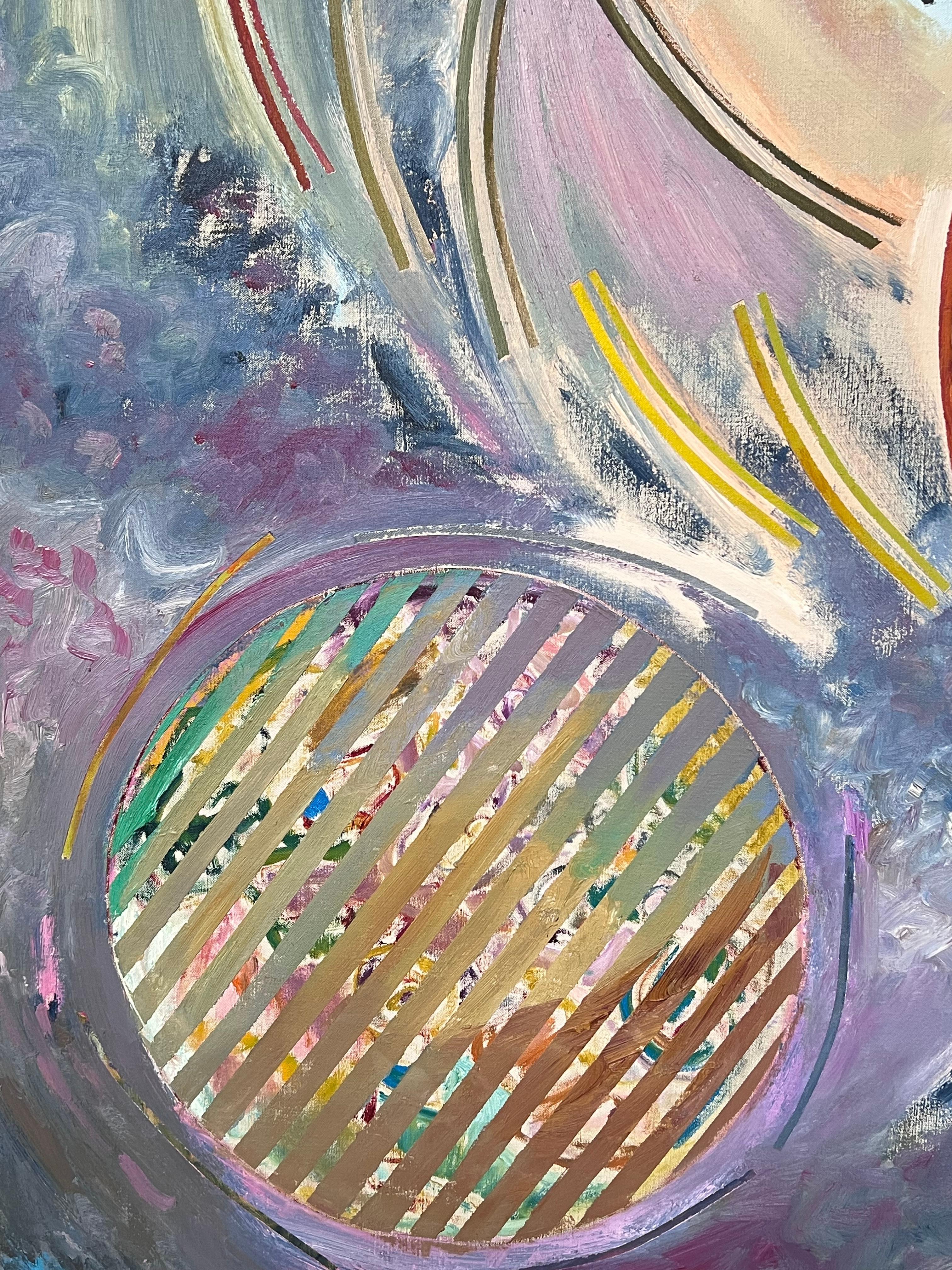 Pittura pastello viola e gialla astratta con linee eccentriche Secolo francese - Painting Espressionismo astratto di Gilbert Pelissier