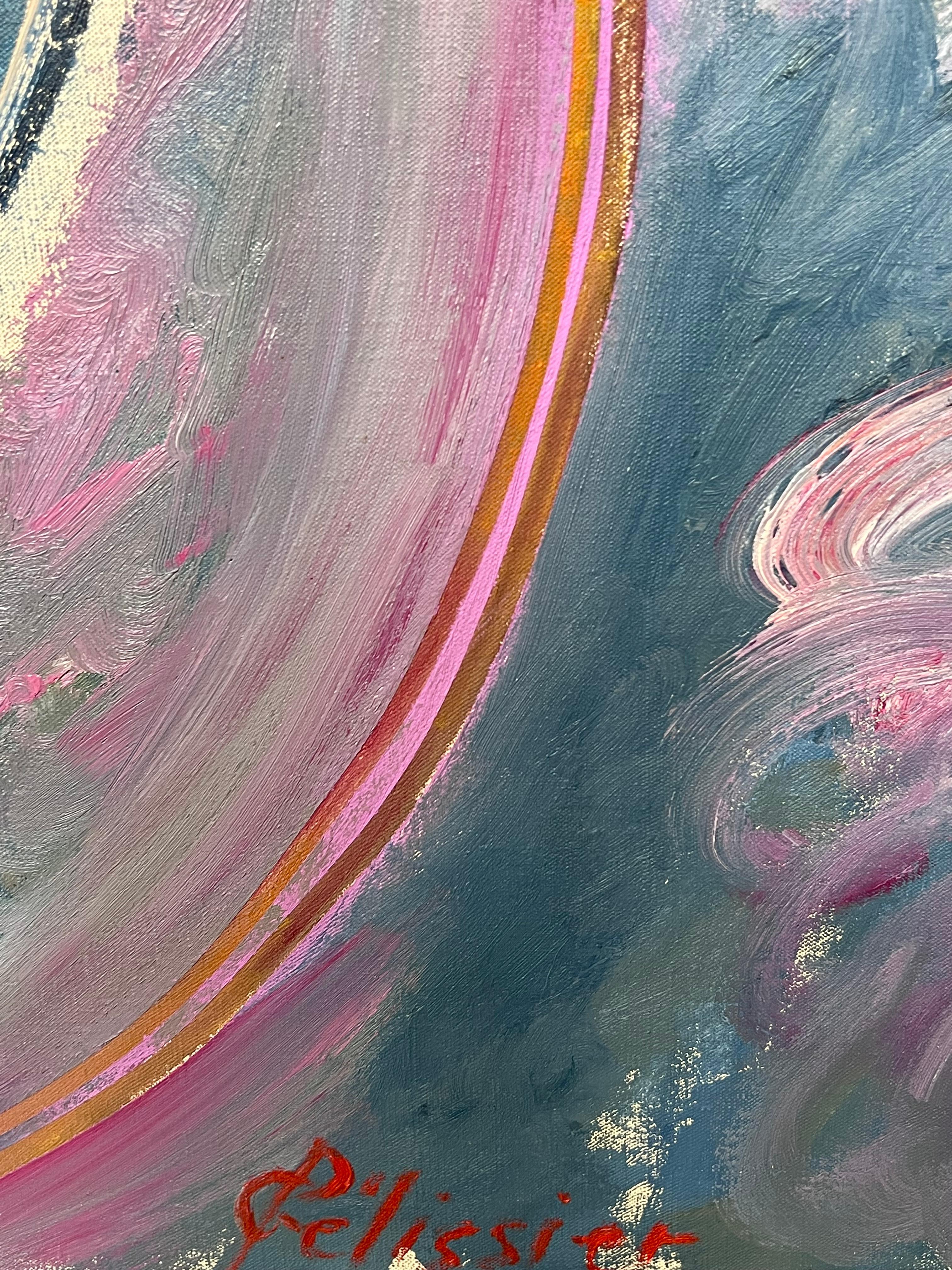 Pittura pastello viola e gialla astratta con linee eccentriche Secolo francese - Abstract Painting Grigio di Gilbert Pelissier