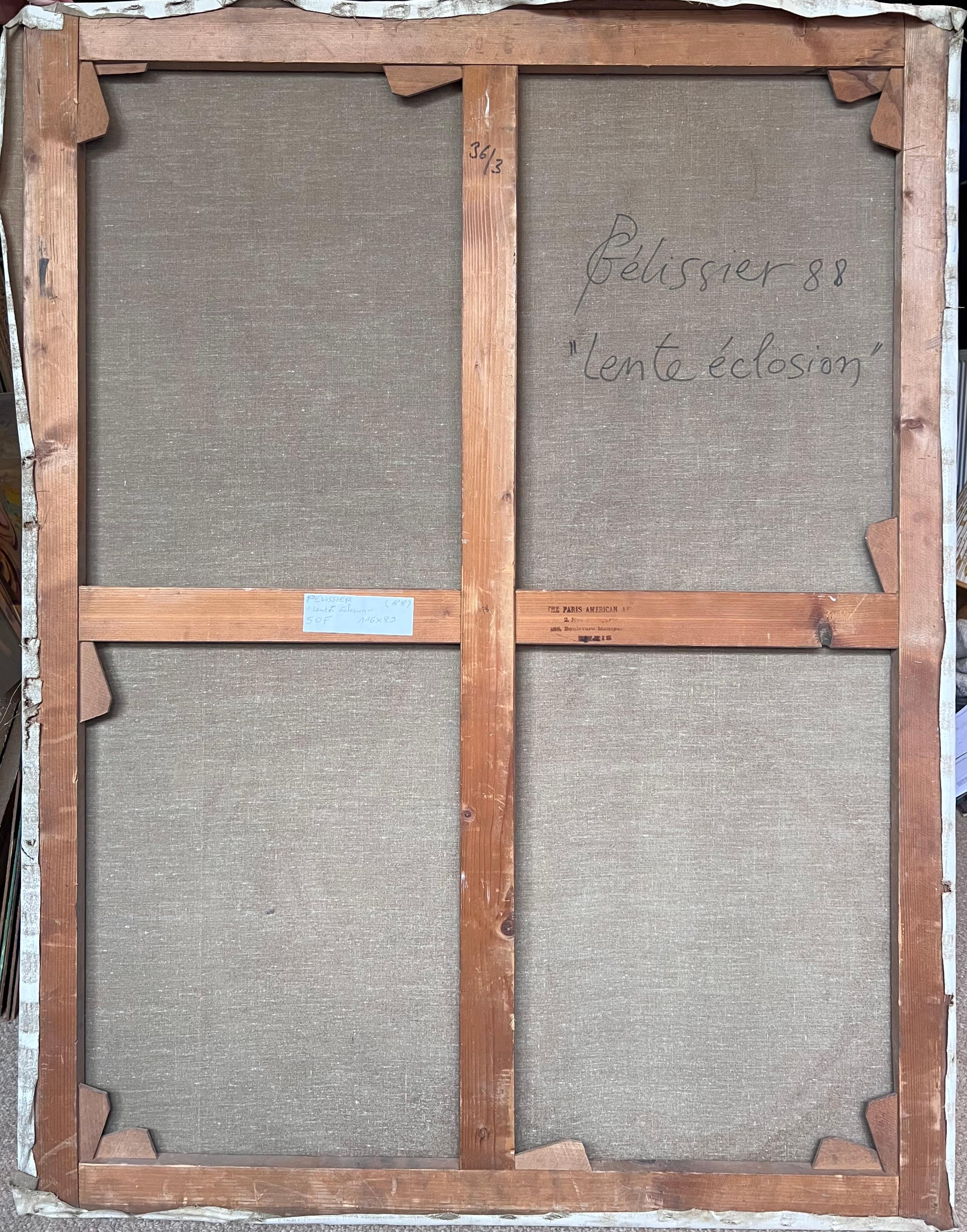 Pittura pastello viola e gialla astratta con linee eccentriche Secolo francese in vendita 4
