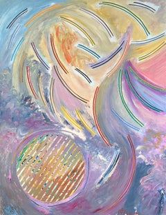 Pittura pastello viola e gialla astratta con linee eccentriche Secolo francese