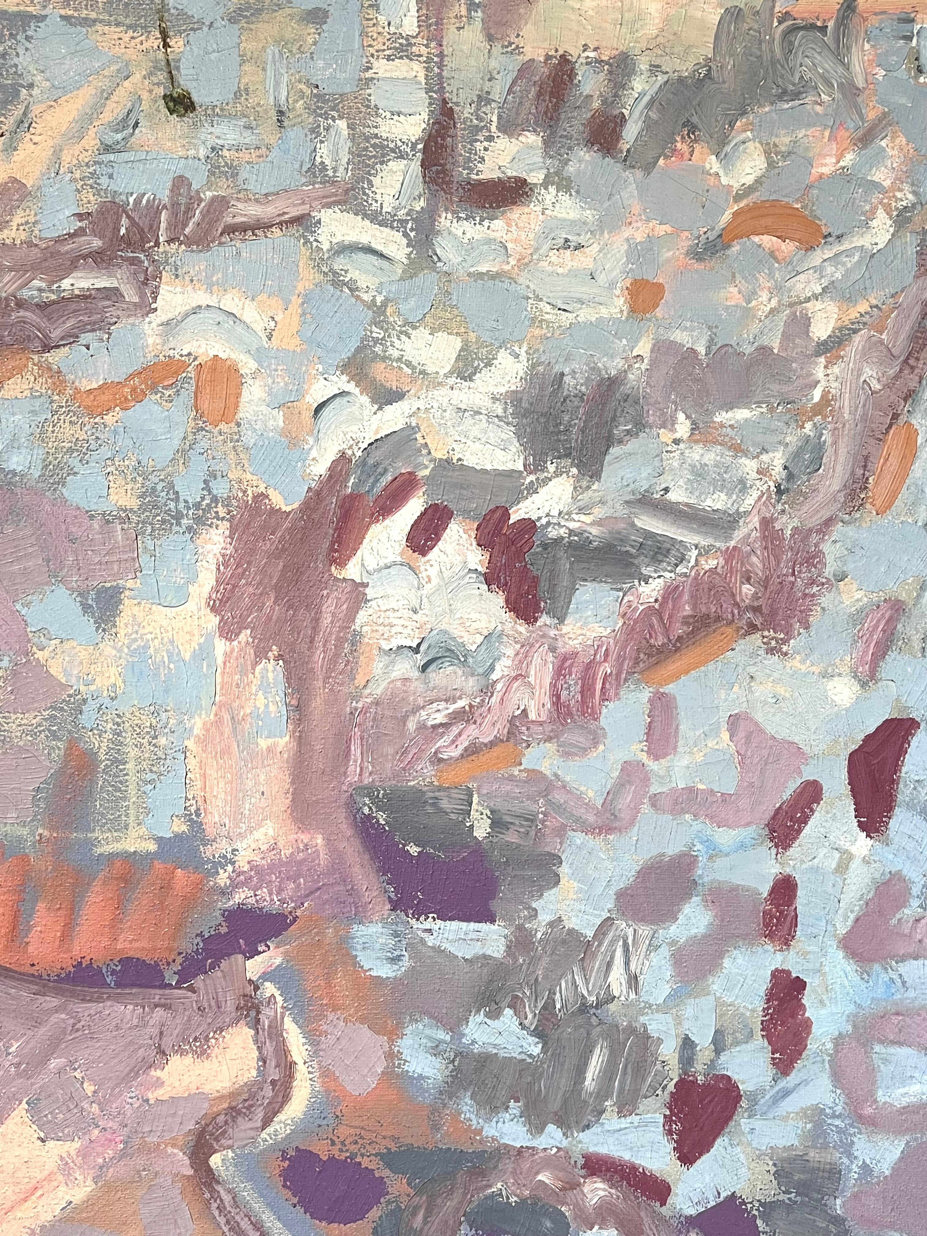 Pittura astratta francese del XX secolo a pastello con colori blu e rosa in vendita 2
