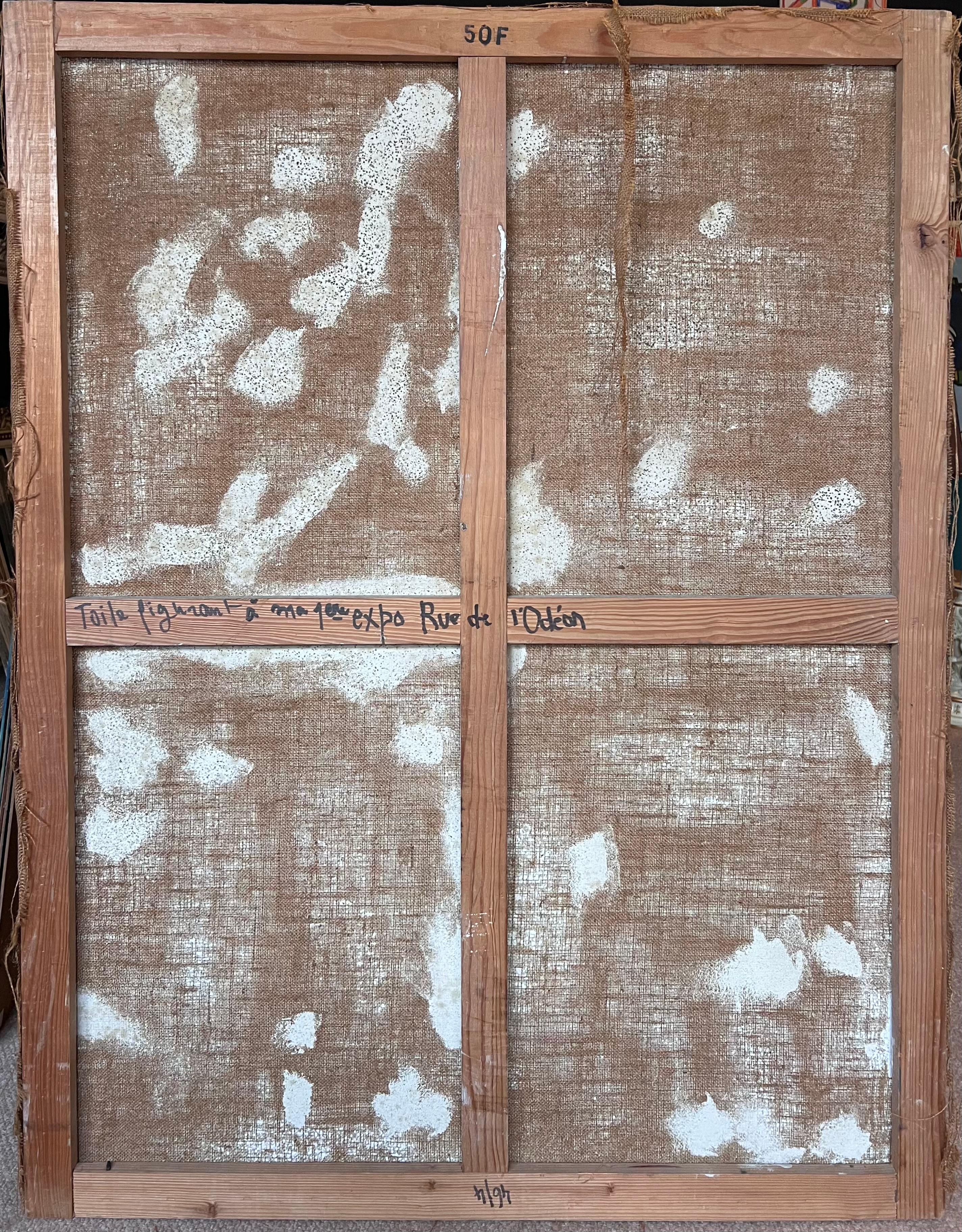 Pittura astratta francese del XX secolo a pastello con colori blu e rosa in vendita 3