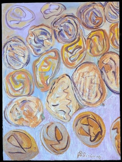 Pink and Purple Abstract of Orange Circles French 20th Century Painting