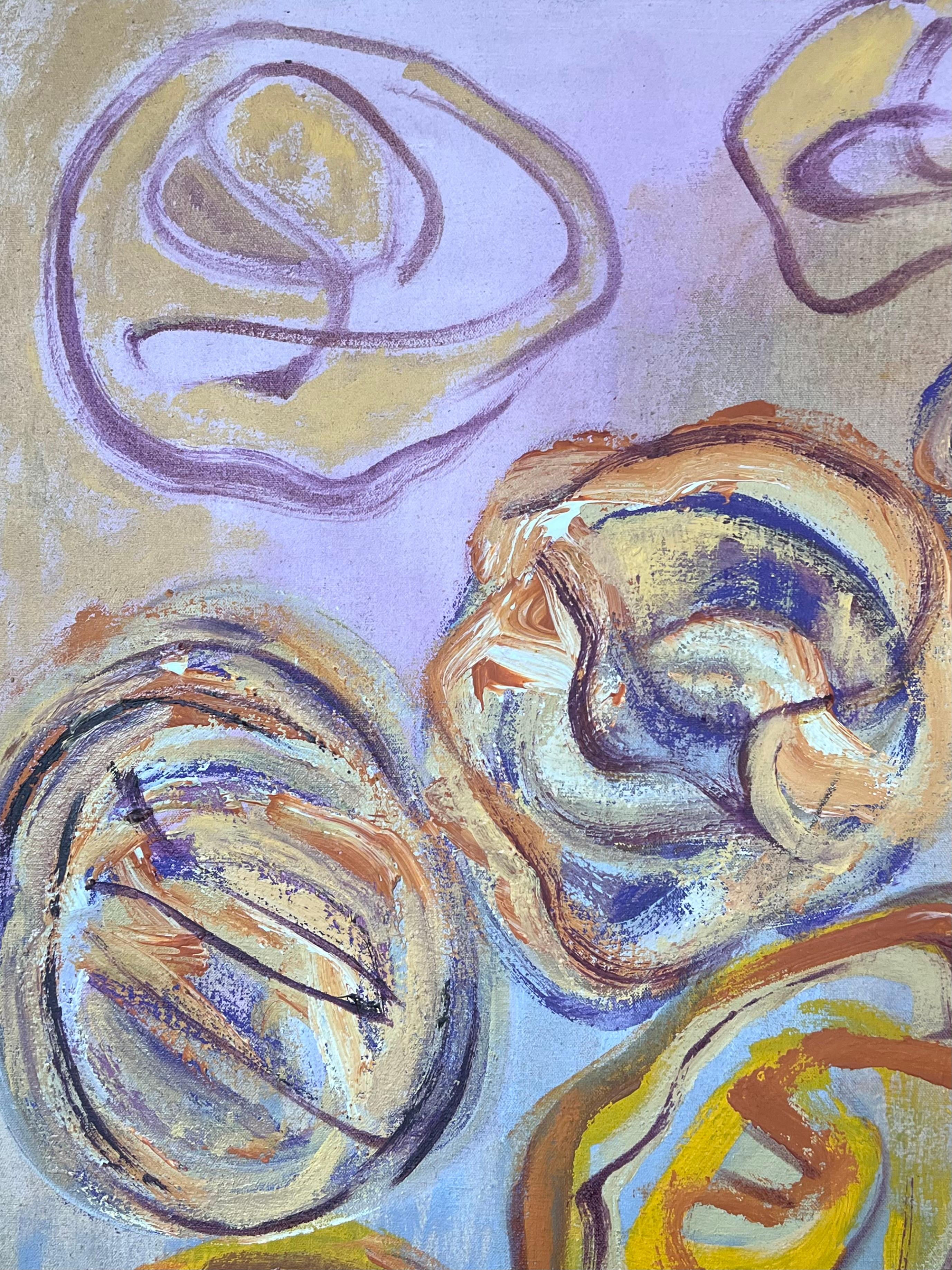 Astratto rosa e viola di cerchi arancioni  Pittura francese del XX secolo - Painting Espressionismo astratto di Gilbert Pelissier
