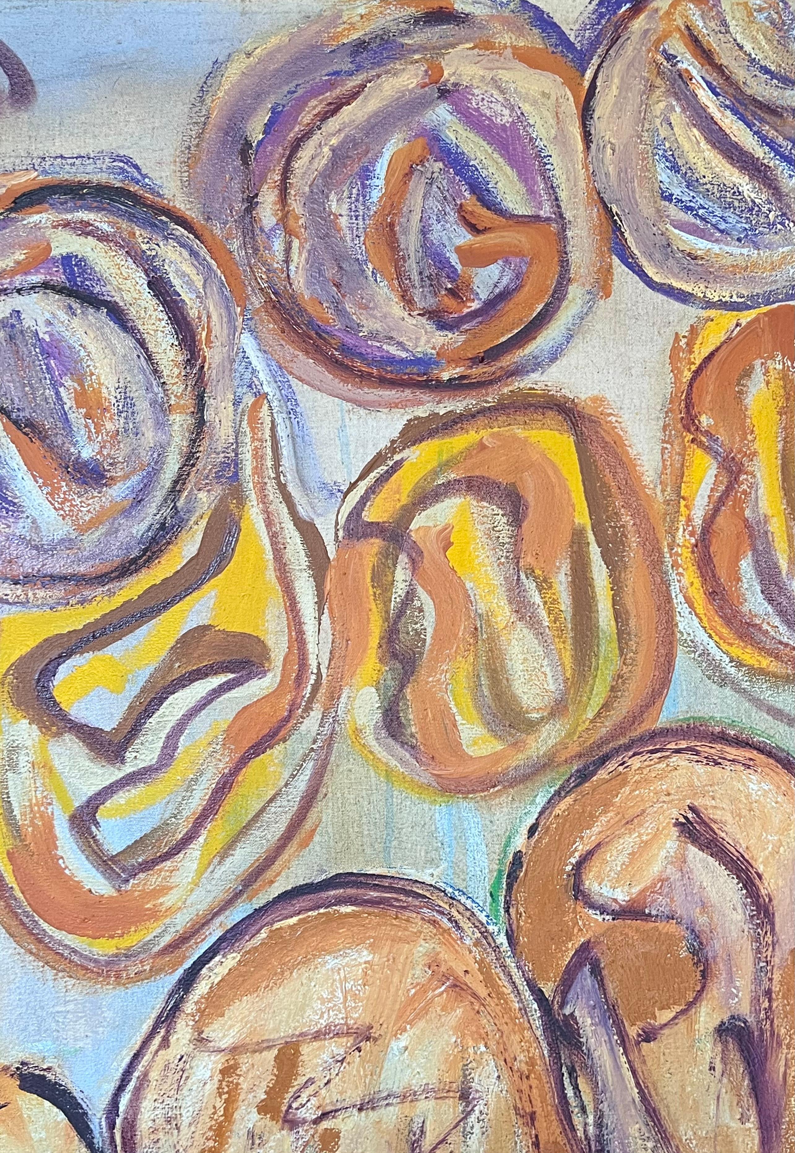 Astratto rosa e viola di cerchi arancioni  Pittura francese del XX secolo - Abstract Painting Grigio di Gilbert Pelissier