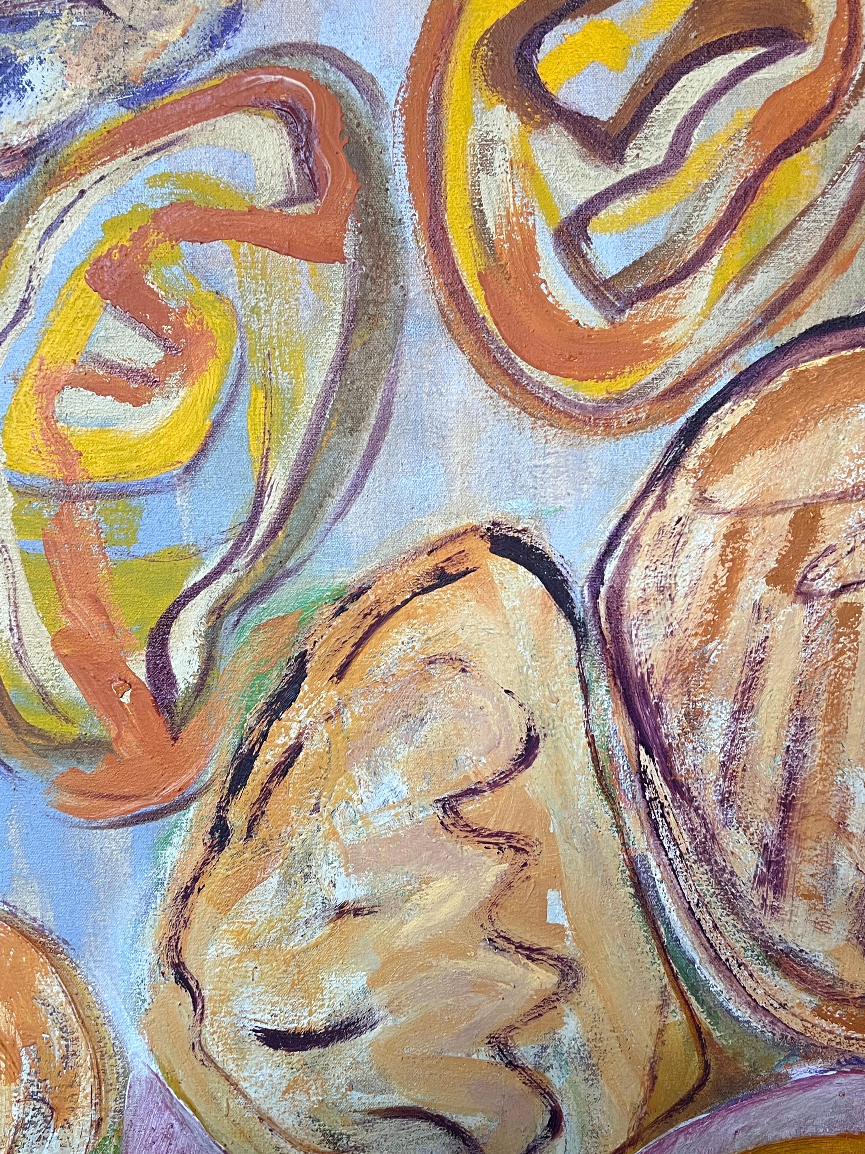 Astratto rosa e viola di cerchi arancioni  Pittura francese del XX secolo in vendita 3