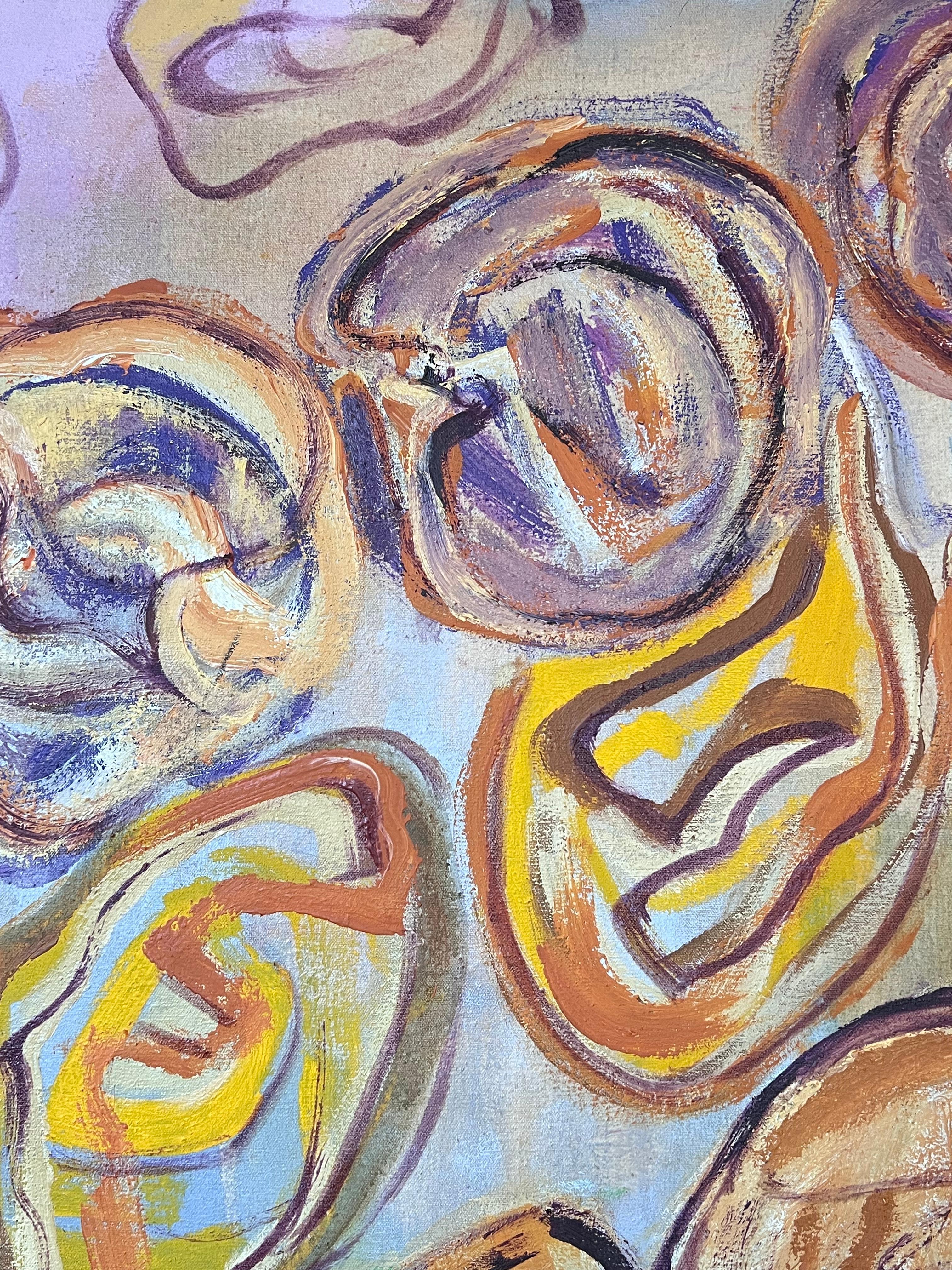 Astratto rosa e viola di cerchi arancioni  Pittura francese del XX secolo in vendita 4