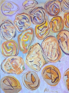 Abstrait des cercles orange, rose et violet  Peinture française du 20e siècle