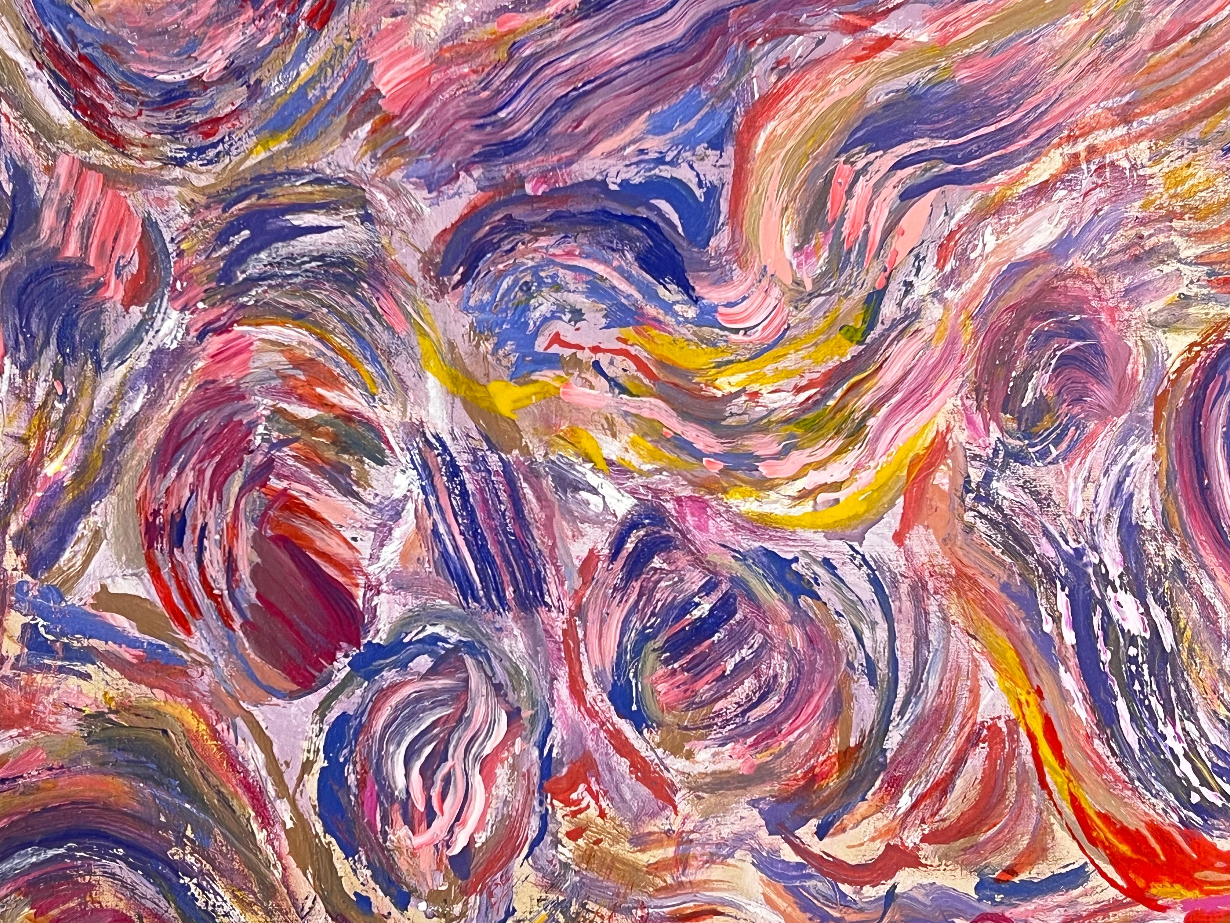 Pittura astratta rosa, viola e arancione del XX secolo francese - Painting di Gilbert Pelissier