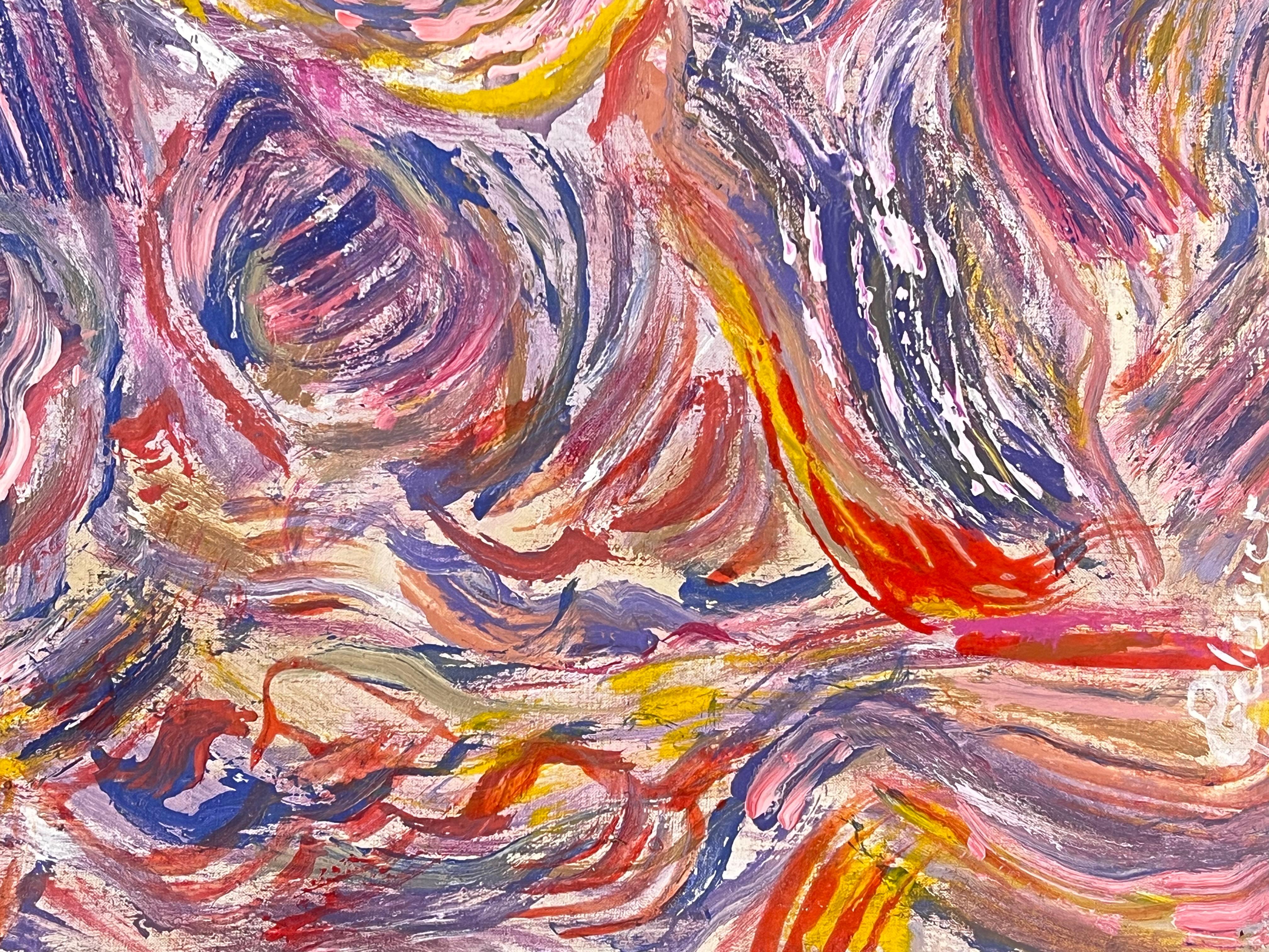 Pittura astratta rosa, viola e arancione del XX secolo francese - Painting Espressionismo astratto di Gilbert Pelissier
