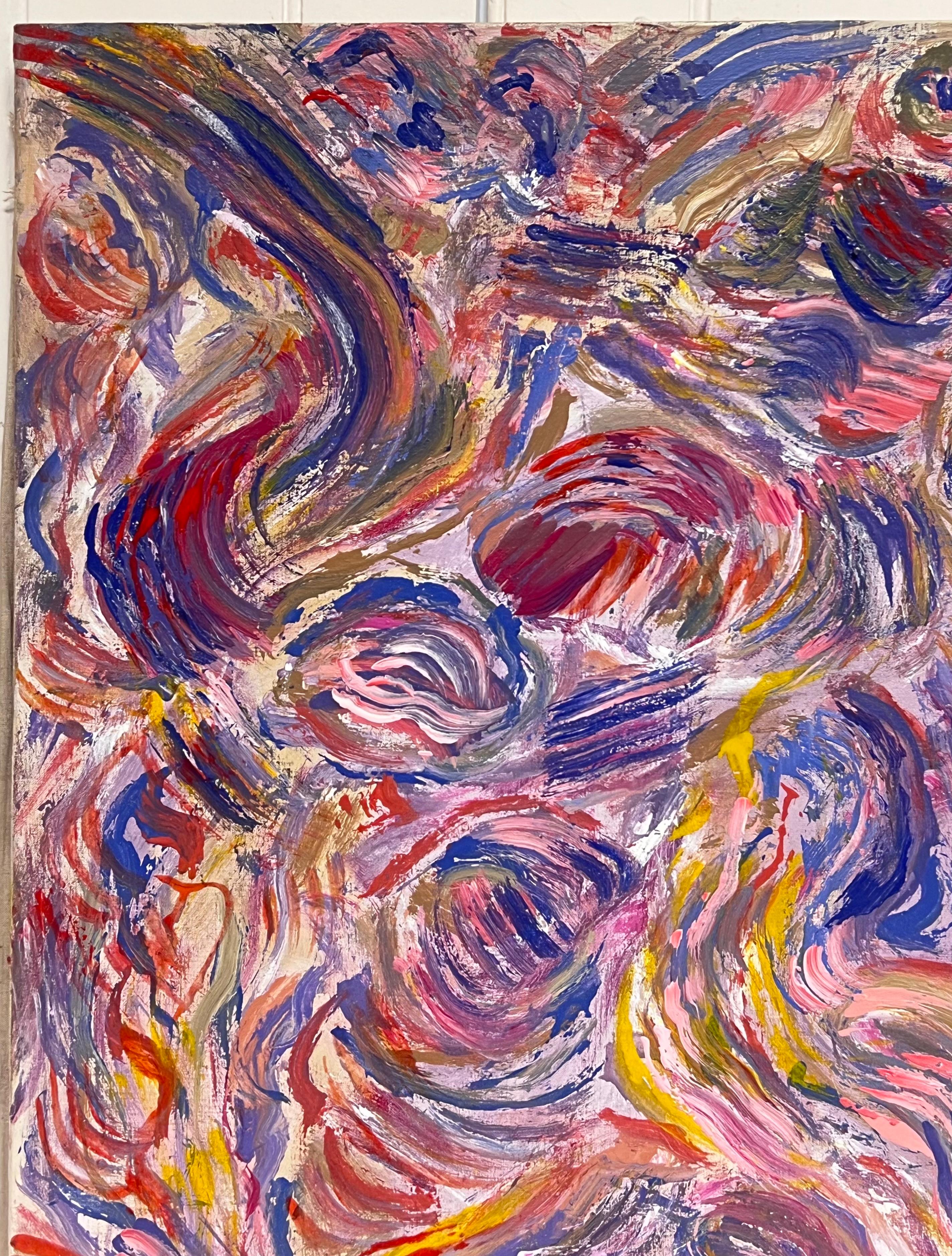 Pittura astratta rosa, viola e arancione del XX secolo francese in vendita 2