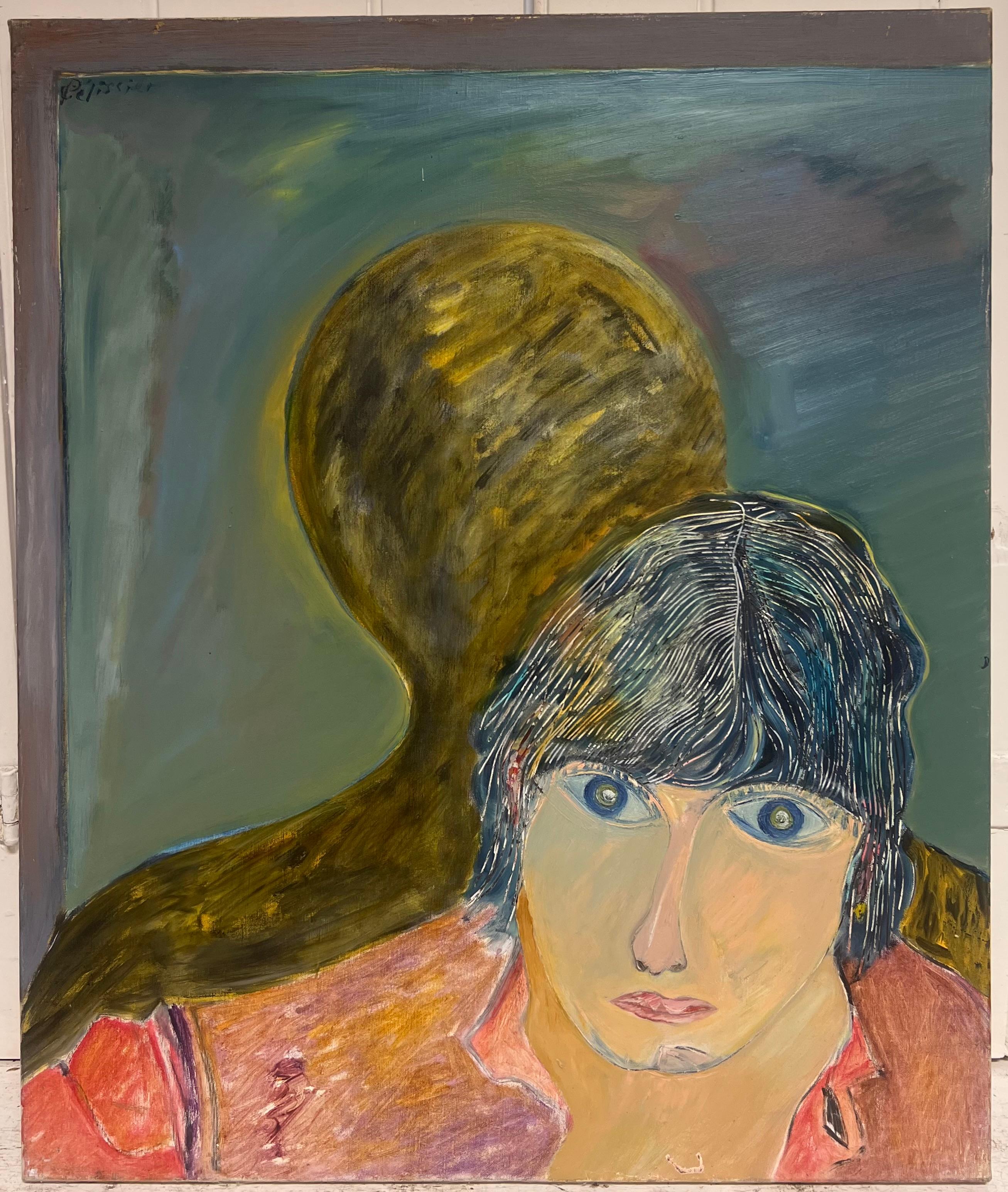 Portrait d'une figure en forme de lumière et d'ombre - Peinture abstraite française du 20e siècle - Painting de Gilbert Pelissier
