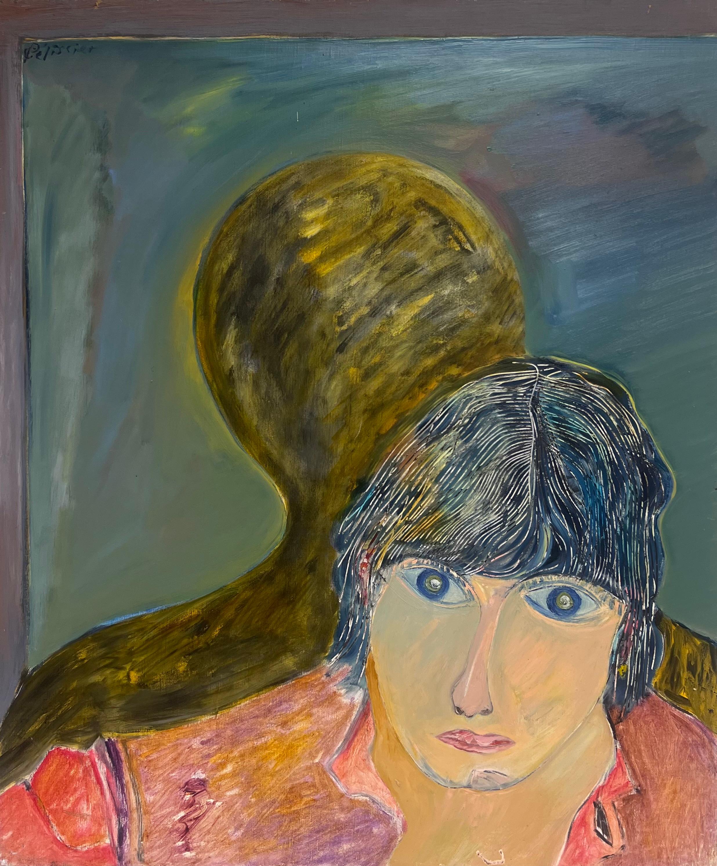 Abstract Painting Gilbert Pelissier - Portrait d'une figure en forme de lumière et d'ombre - Peinture abstraite française du 20e siècle