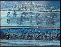 Shades of Blue Textured Brushstroke Abstract French 20th Century Painting