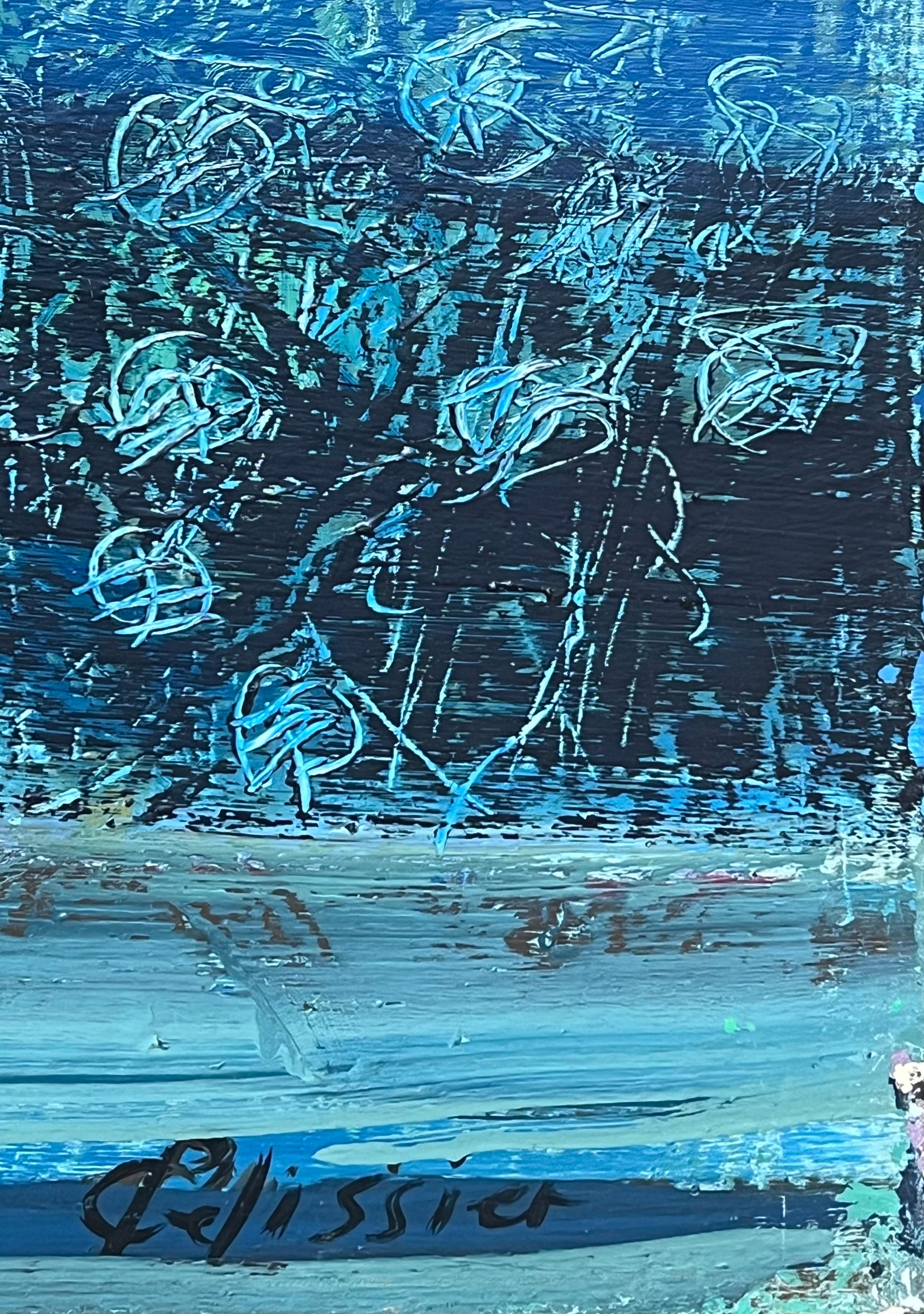 Abstrakt-expressionistische Komposition
unterzeichnet von Gilbert Pelissier (Franzose, geboren 1924)
Ölgemälde auf Leinwand, ungerahmt
Größe der Leinwand: 35 x 45,5 Zoll
Zustand: insgesamt sehr gut, ein paar kleinere Oberflächenabschürfungen durch