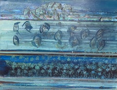 Sfumature di blu, pennellate strutturate, pittura astratta francese del XX secolo