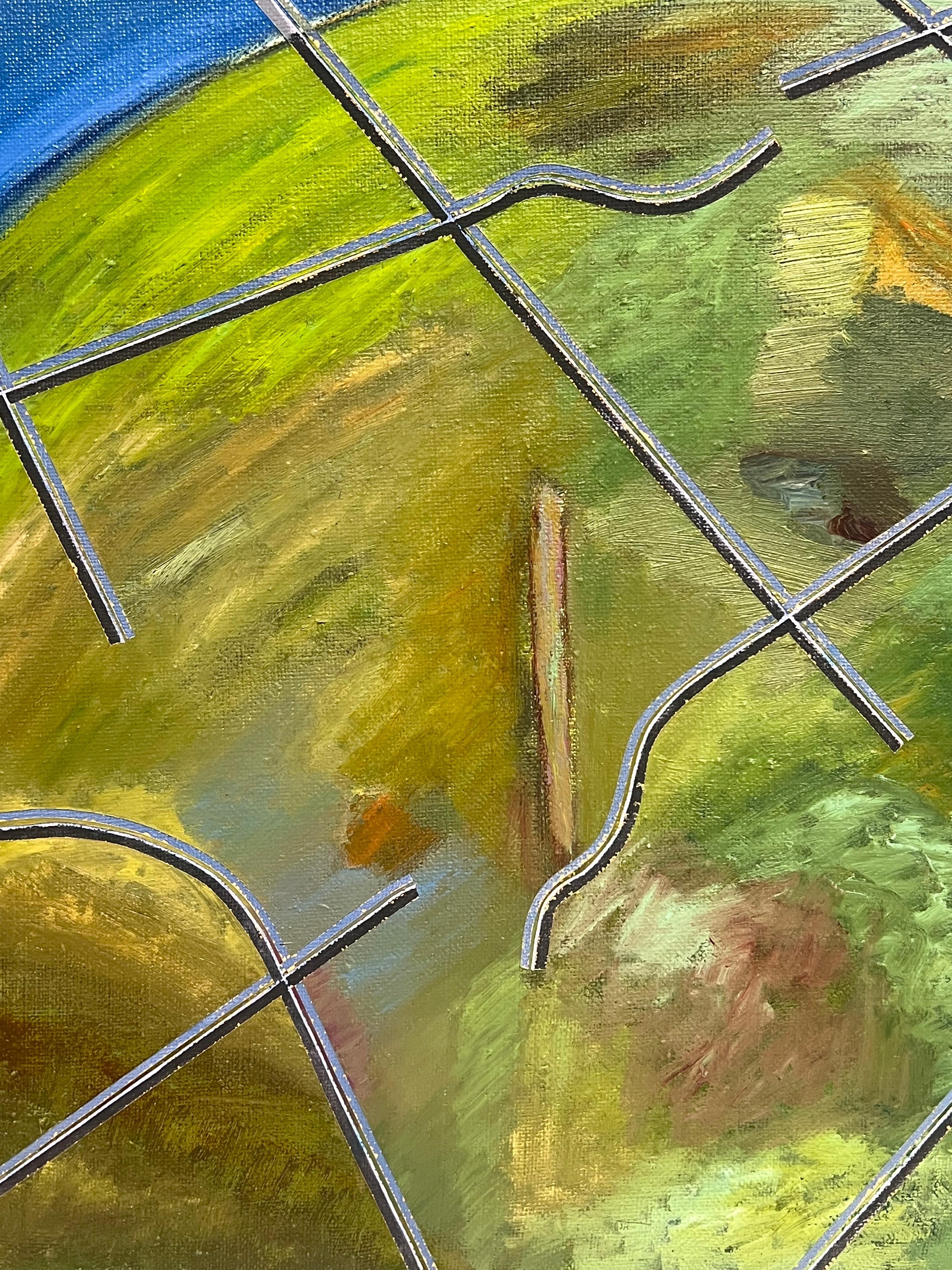 Spherical Landscape by Geometric Lines Abstract French 20th Century Painting For Sale 1