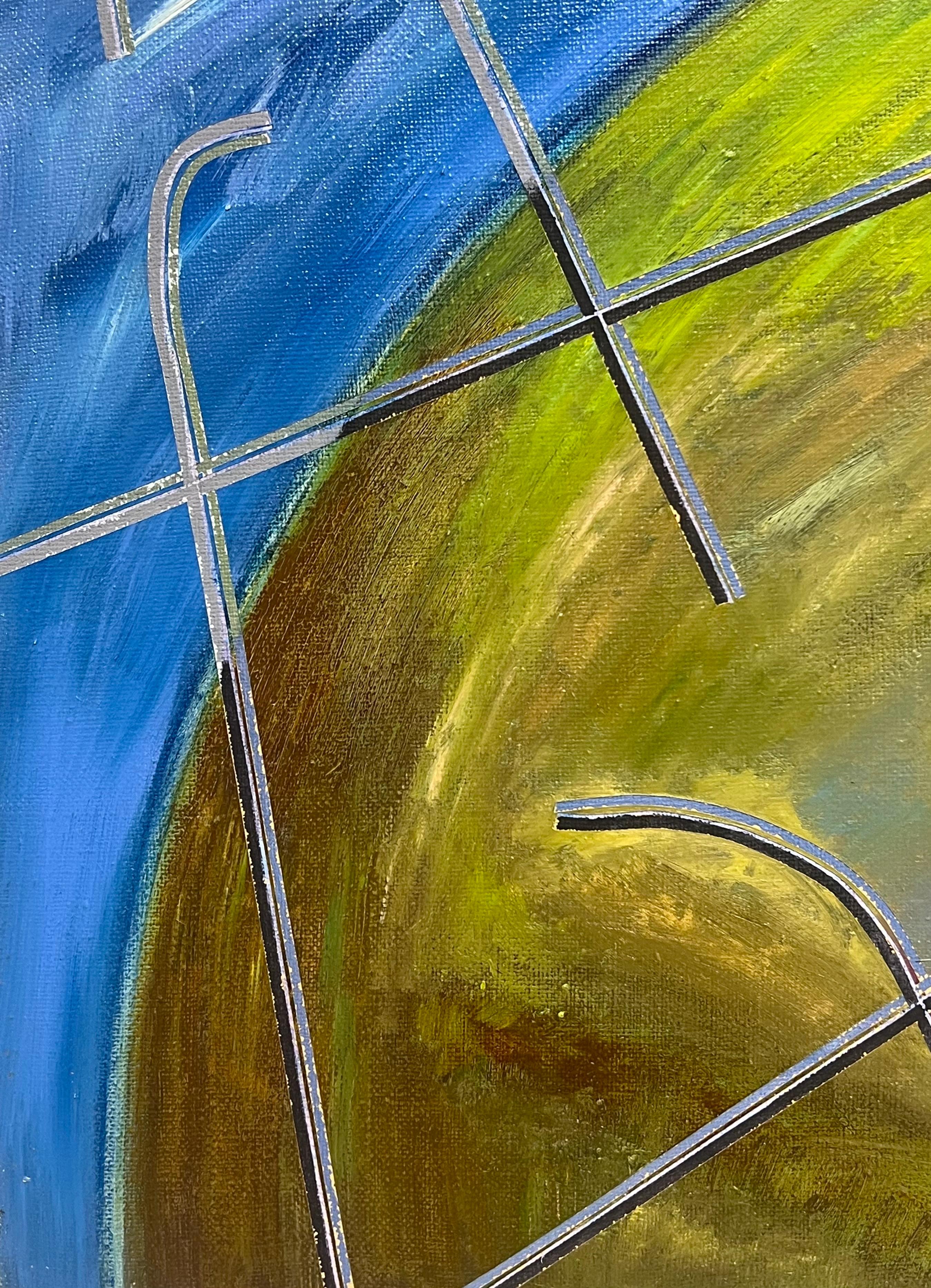 Spherical Landscape by Geometric Lines Abstract French 20th Century Painting For Sale 2