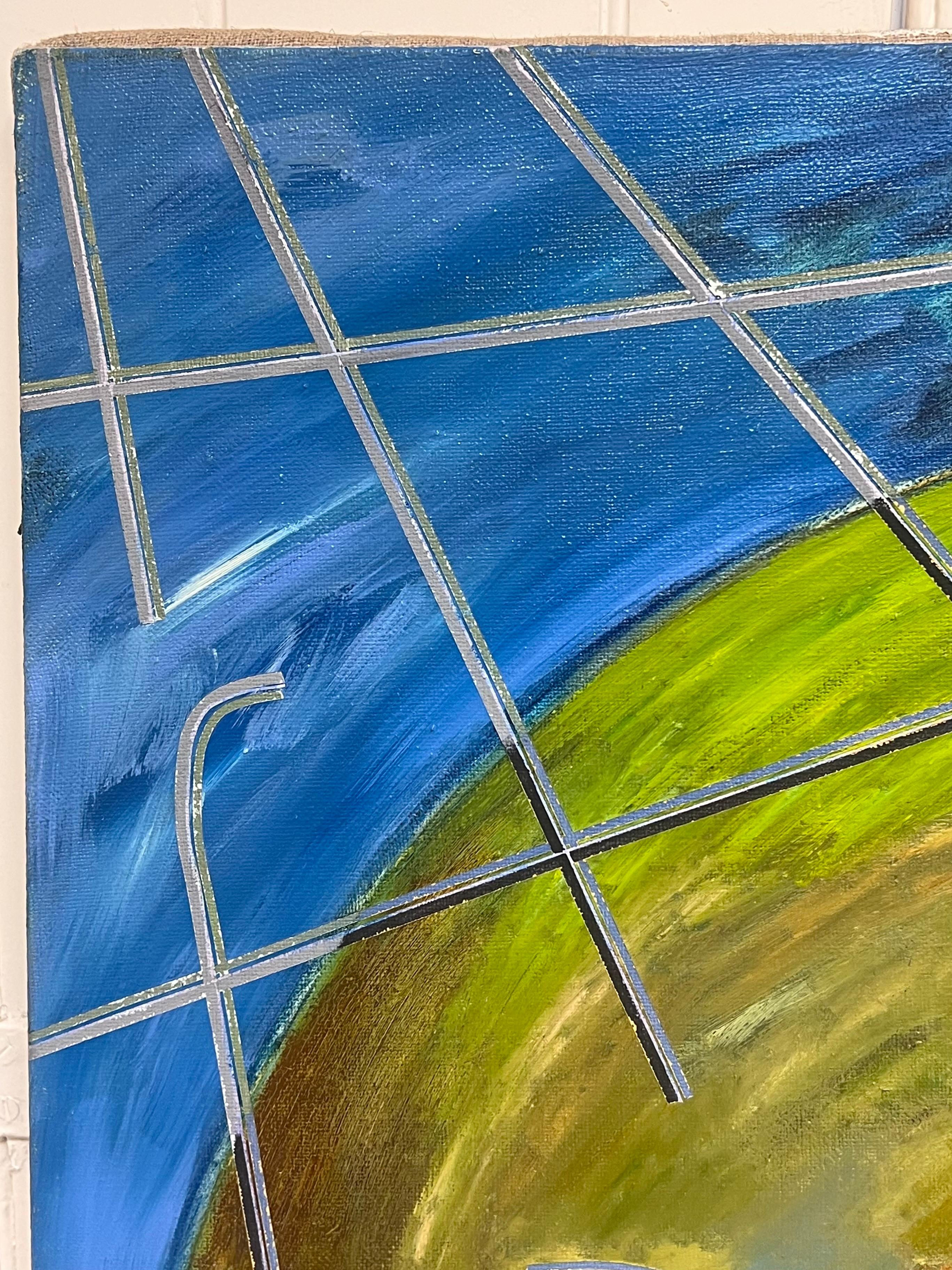 Spherical Landscape by Geometric Lines Abstract French 20th Century Painting For Sale 3