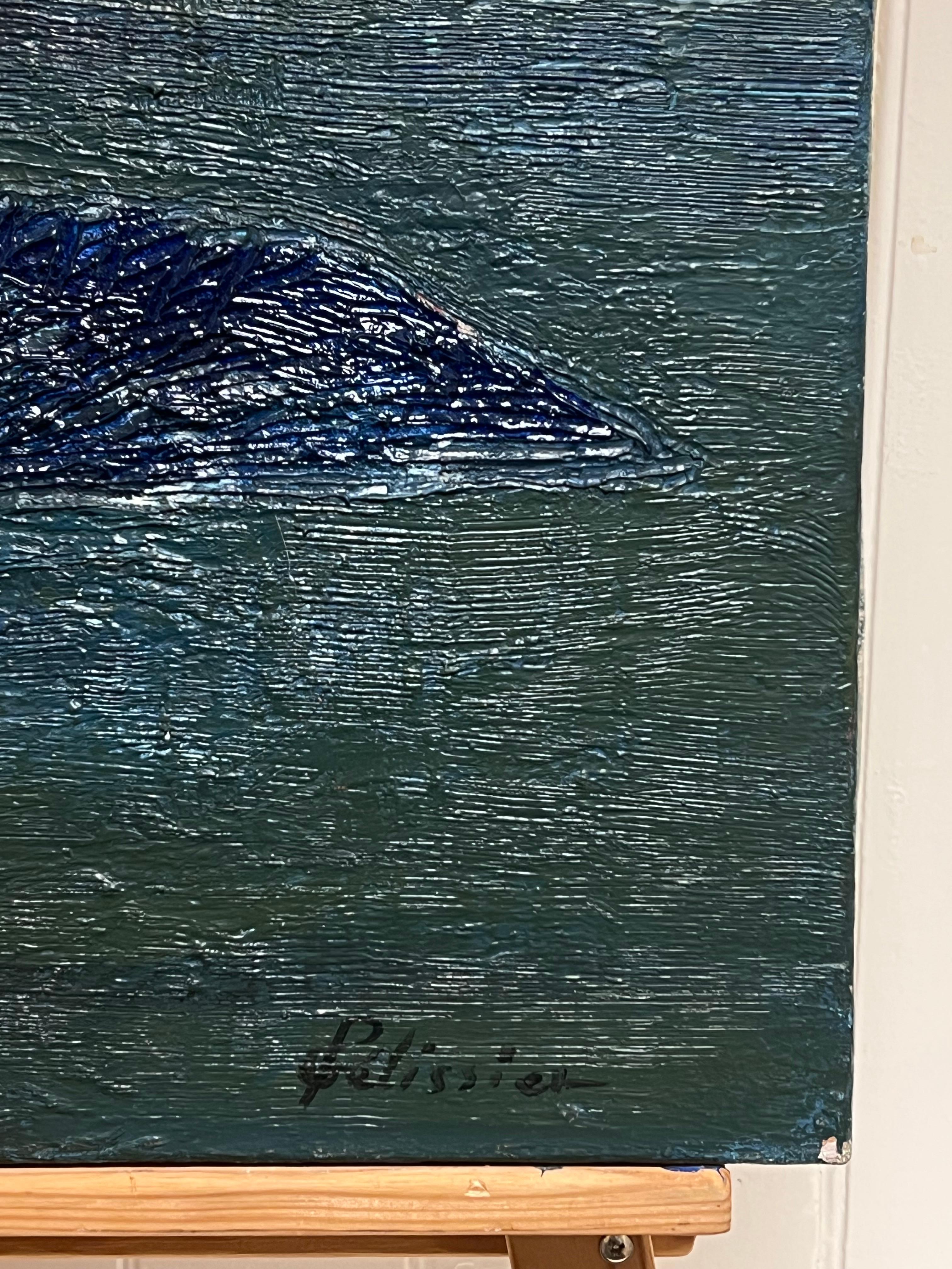 Pittura astratta francese del XX secolo di grande spessore con colori blu scuro e verde - Abstract Painting Nero di Gilbert Pelissier