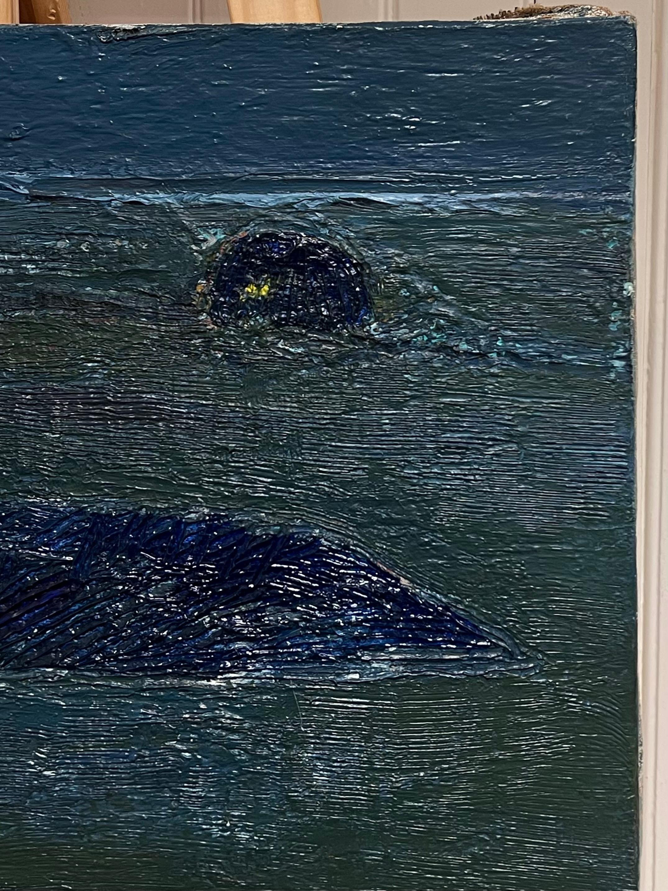 Pittura astratta francese del XX secolo di grande spessore con colori blu scuro e verde in vendita 1
