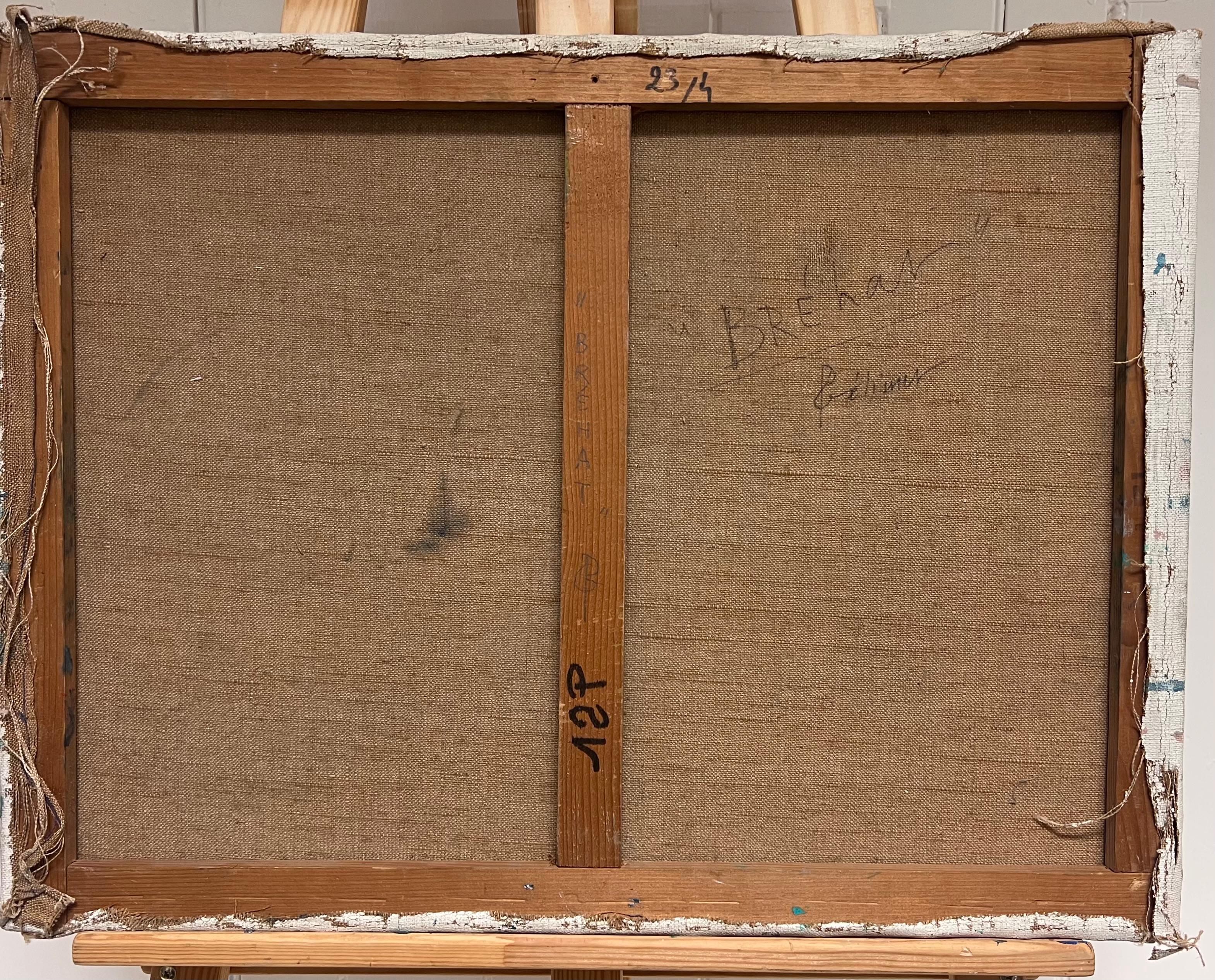 Pittura astratta francese del XX secolo di grande spessore con colori blu scuro e verde in vendita 3
