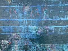 Very Large French 20th Century Blue Textured Abstract Composition Painting