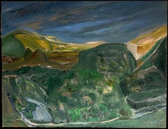 Vibrant Abstract with Bold Green Moody Colours French 20th Century Painting