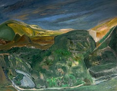 Vibrant Abstract with Bold Green Moody Colours French 20th Century Painting