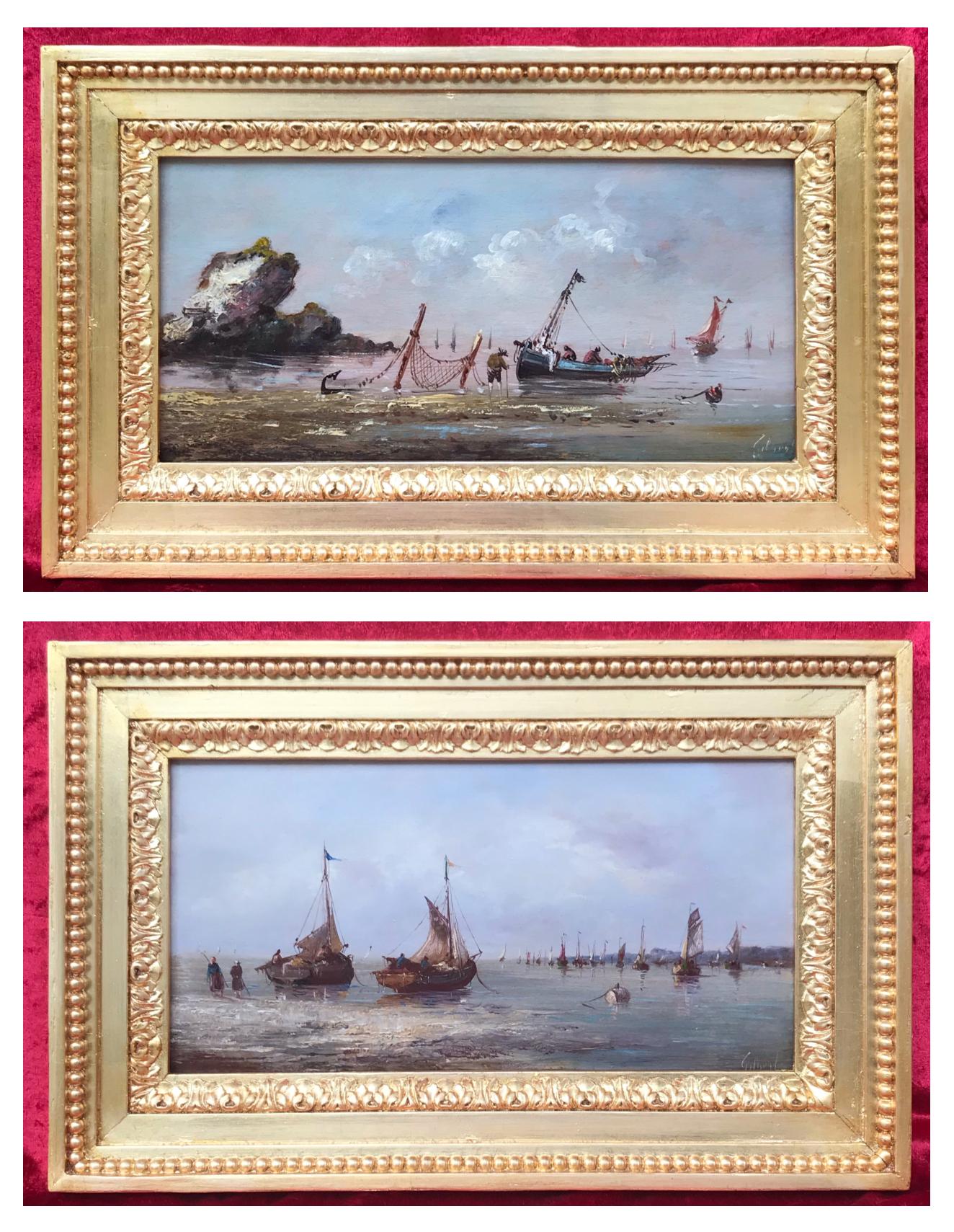 GILBERT Pierre Julien Landscape Painting – Marines - Boote sind Leder für das Fischen in der Bretagne
