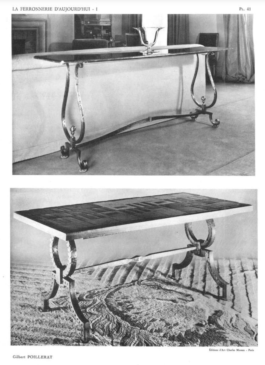 Gilbert Poillerat Couchtisch Sockel aus vergoldetem Eisen, Frankreich 1940er Jahre im Angebot 12