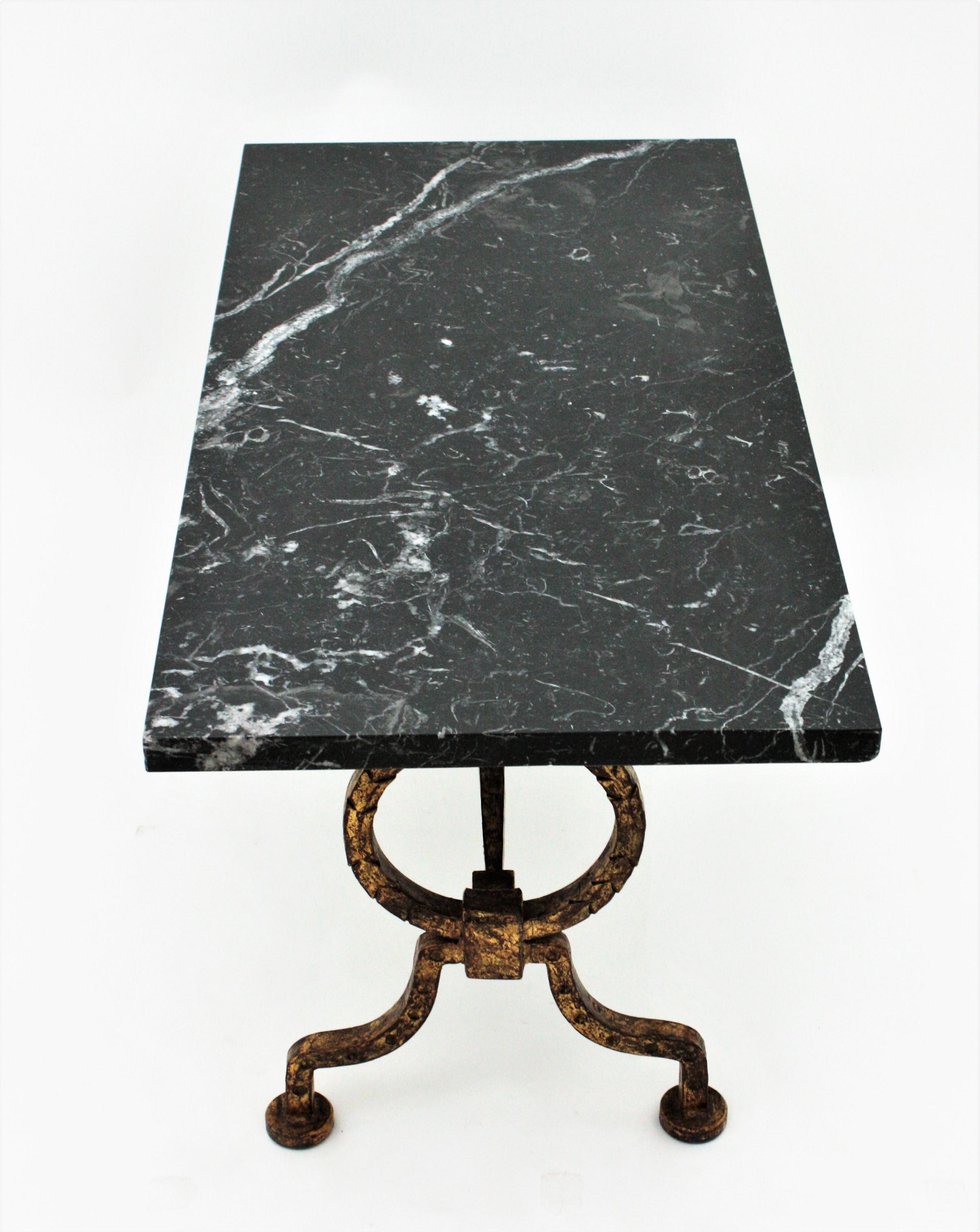 Gilbert Poillerat Coffee Table in Gilt Iron with Black Marble Top 8