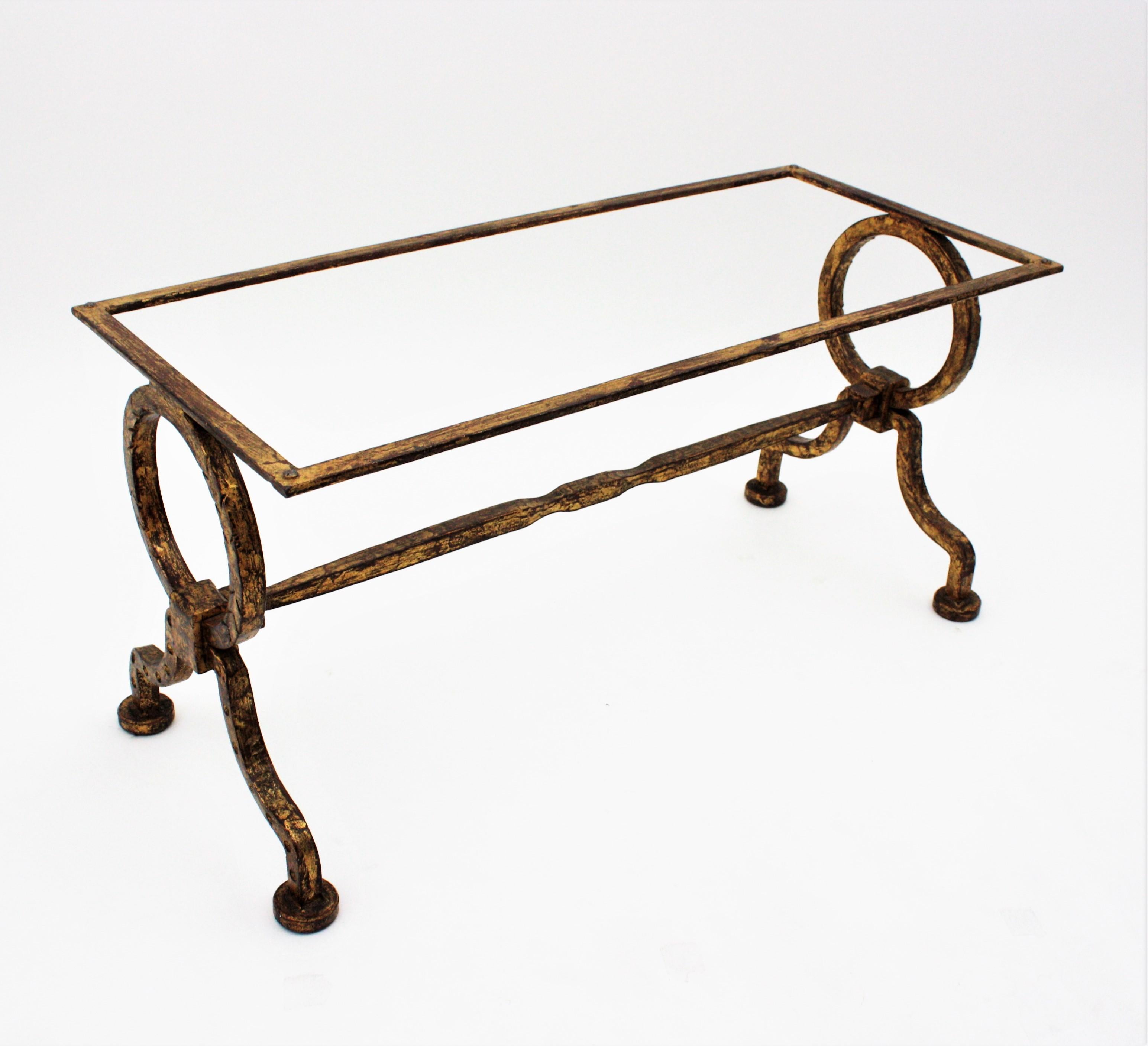Gilbert Poillerat Coffee Table in Gilt Iron with Black Marble Top 10