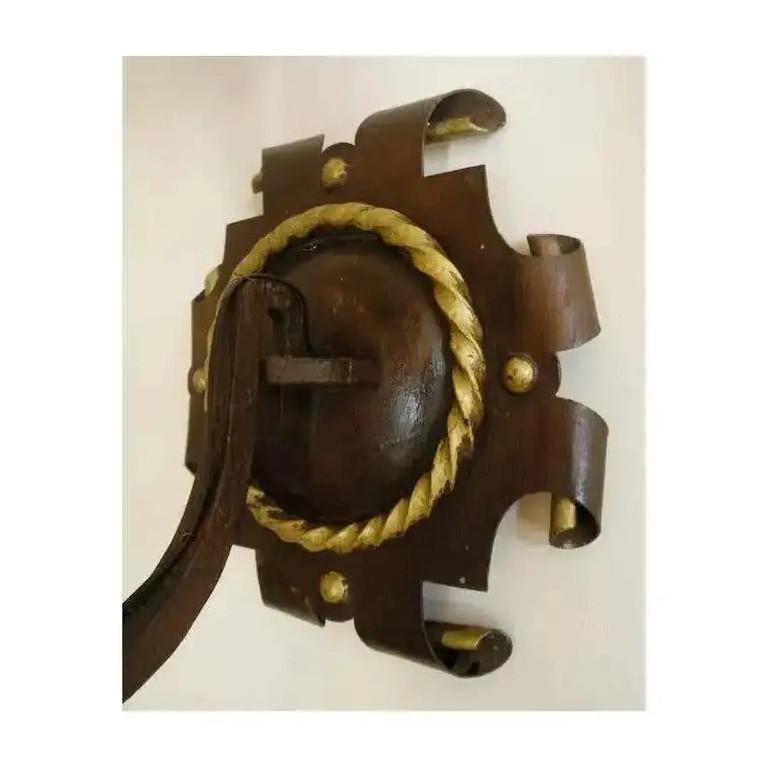Art Deco Gilbert Poillerat French Gothic Wrought-Iron Wall Sconce, 1940s For Sale