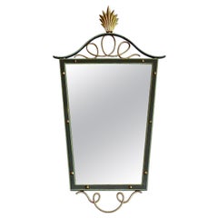 Gilbert Poillerat Gio Ponti Style Art Deco Wall Mirror Black Iron Gilt Palm Leaf