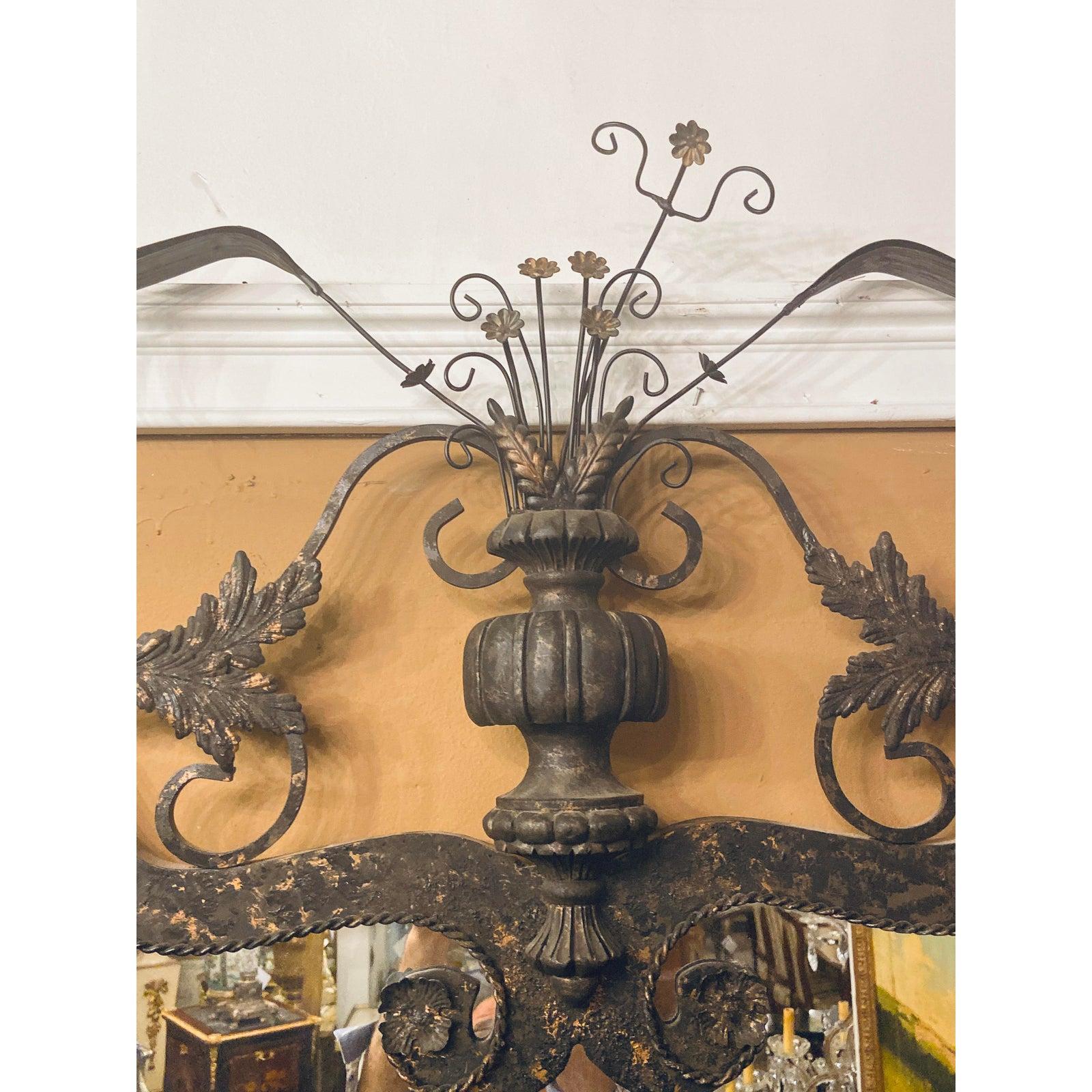  Wall or Console Mirror Neptune Design in Gilbert Poillerat Style Wrought Iron By John Richard. 

An impressive wrought iron Neptune style mirror in the manner of Gilbert Poillerat. The mirror features spectacular designs and details. A classical
