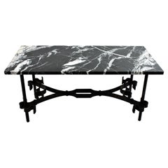 Gilbert Poillerat Style Coffee Table in Wrought Iron with Black Marble Top