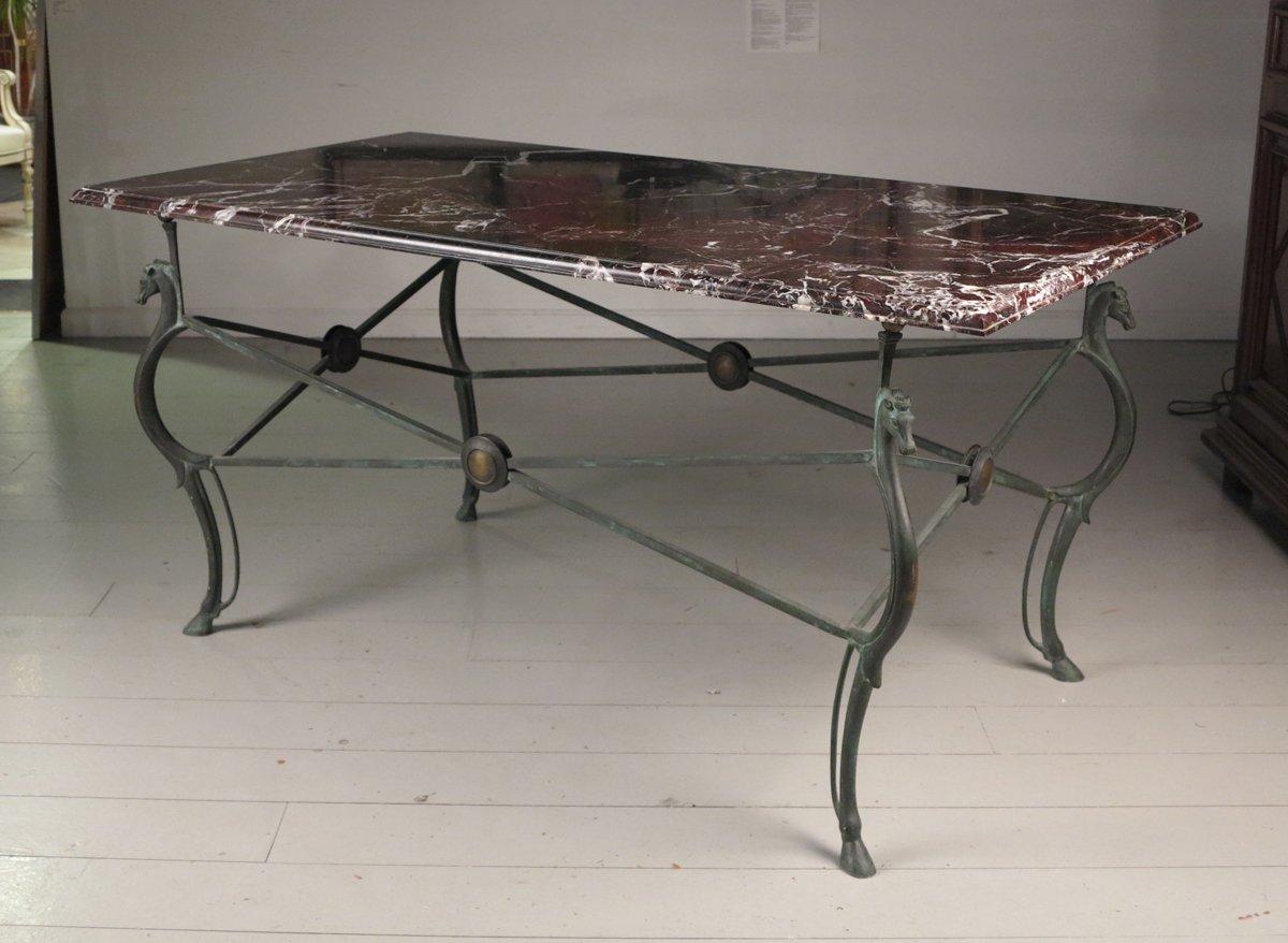 Gilbert Poillerat Style Horse Head Glass Topped Iron Coffee Table For Sale 6