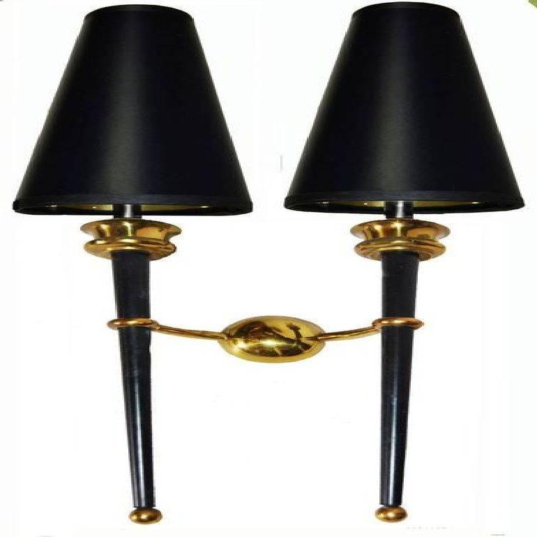 French Gilbert Poillerat Style Pair of Double Torchere For Sale