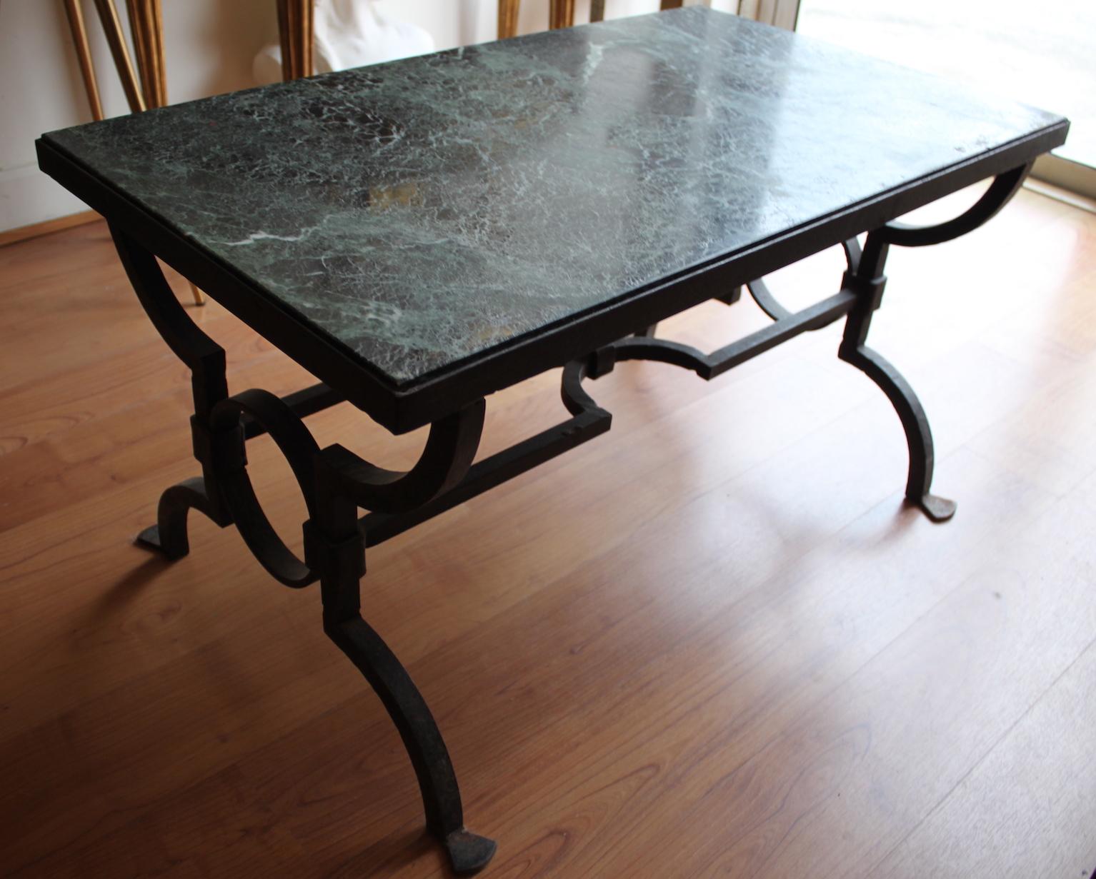 French Gilbert Poillerat Wrought Iron Coffee Table, circa 1940 For Sale