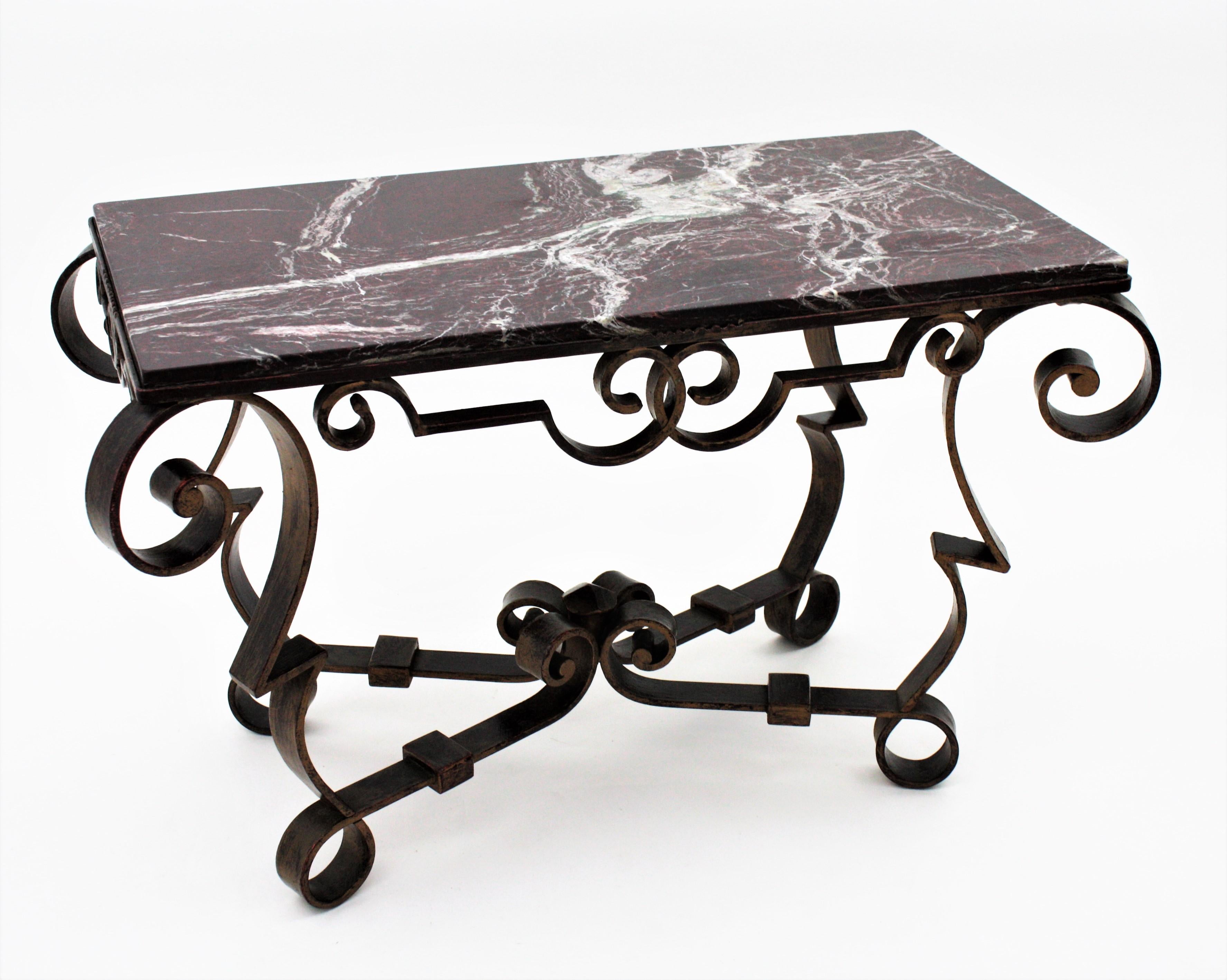 Gilbert Poillerat Table in Wrought Iron and Marble 2