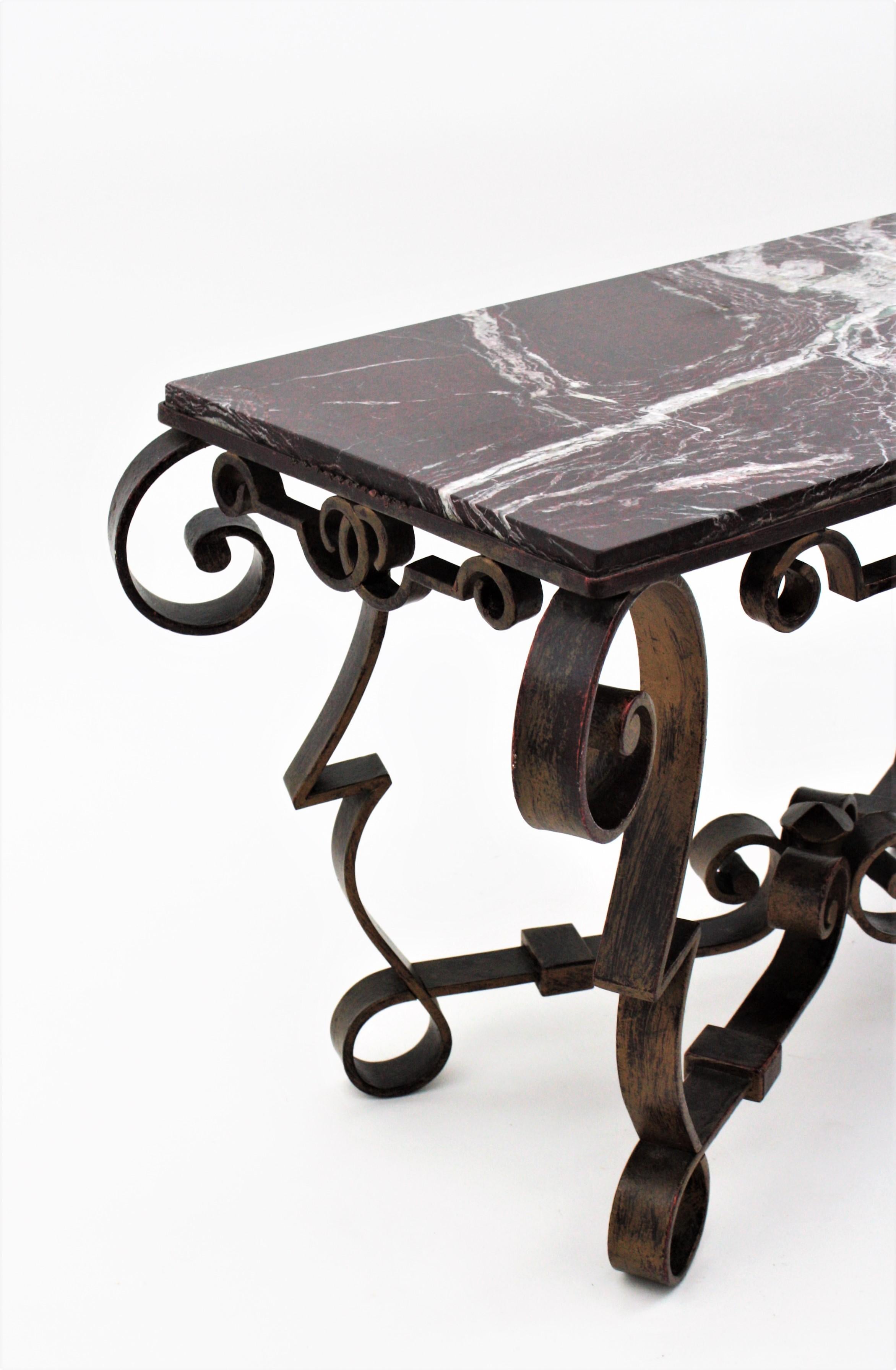 Gilbert Poillerat Table in Wrought Iron and Marble 3