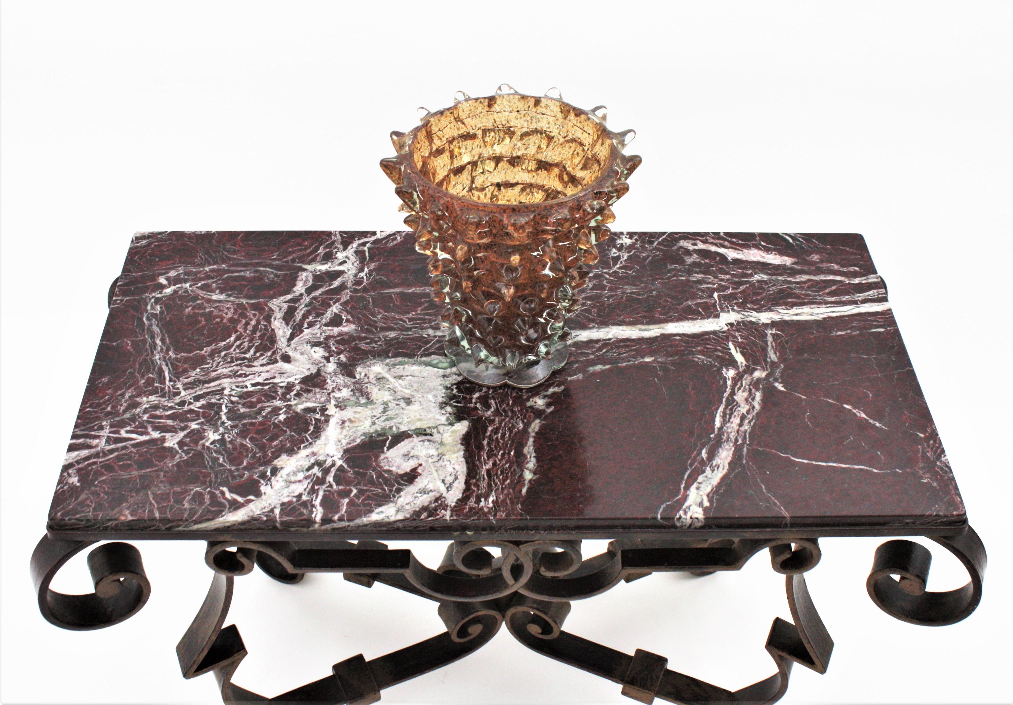 Gilbert Poillerat Table in Wrought Iron and Marble 5