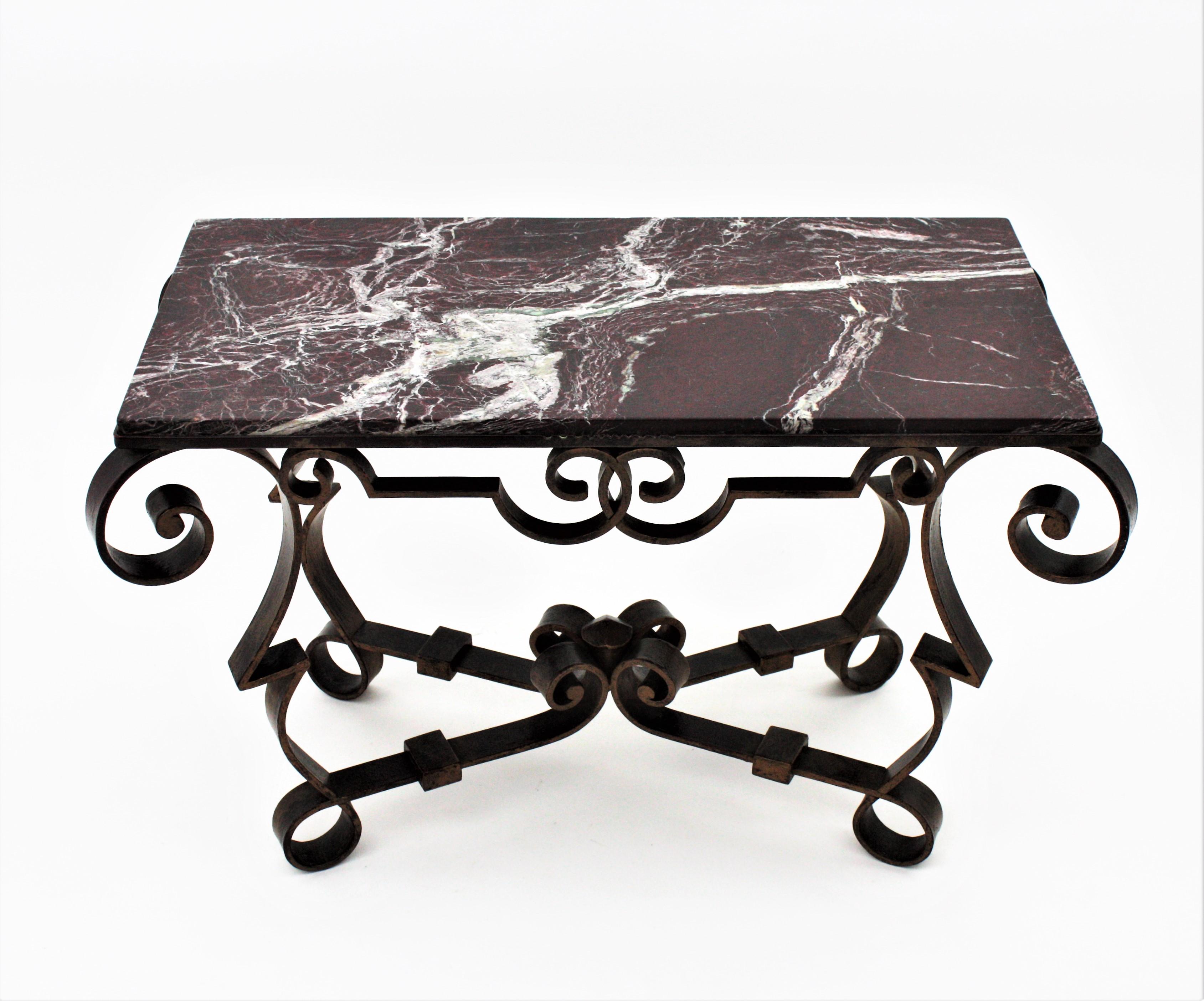 Gilbert Poillerat Table in Wrought Iron and Marble 6